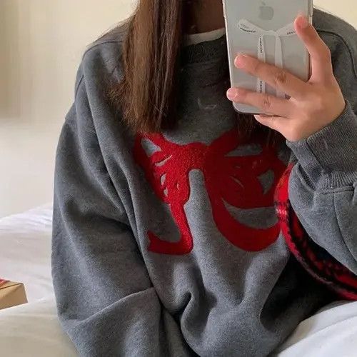 image of Houzhou Vintage Fleece Sweatshirt Women in Grey, Men's (Size Medium)
