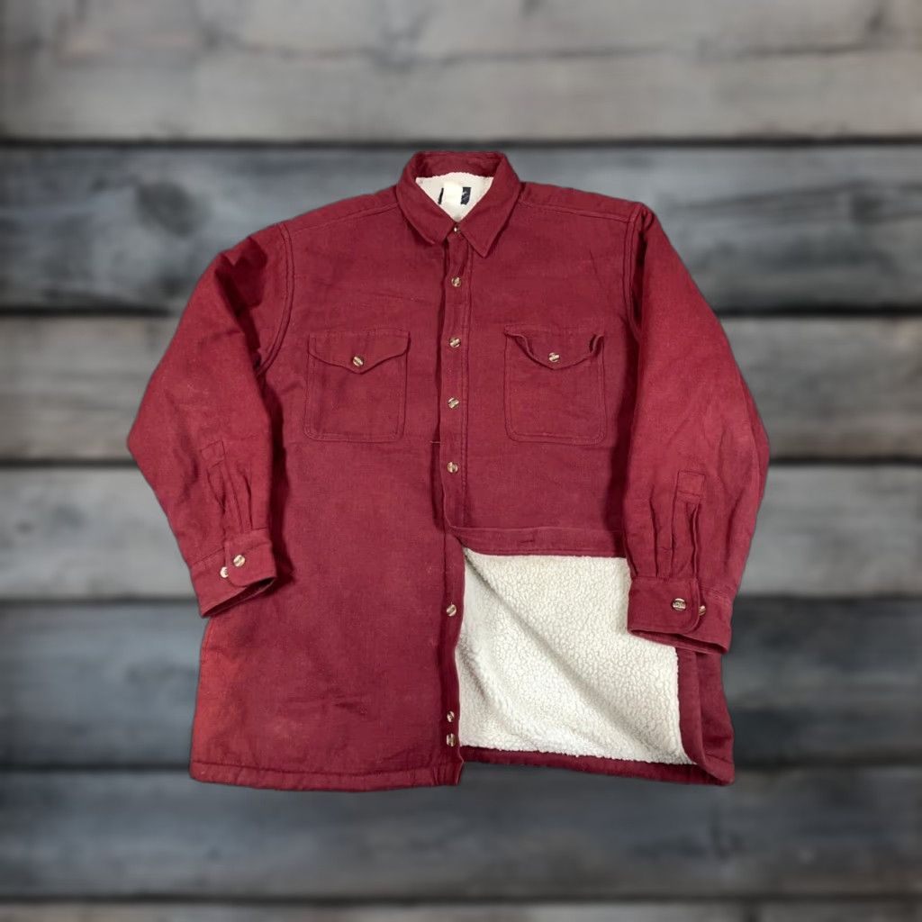 Wrangler Wrangler Jacket Men Large Dark Red Sherpa Lined Twill Shirt Heavy Shacket Size US L / EU 52-54 / 3 - 1 Thumbnail