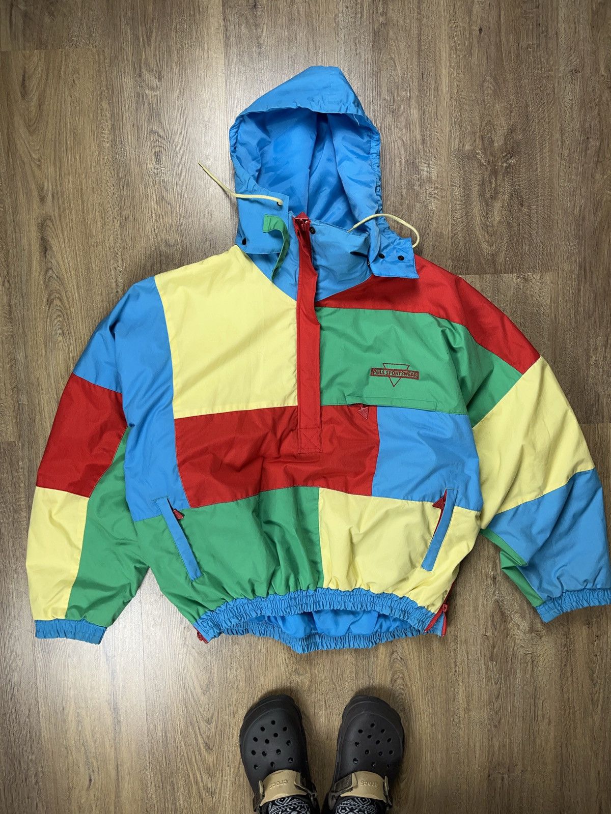 image of Vintage 90's Boxy Color Block Rainbow Oversized Bomber, Men's (Size XL)