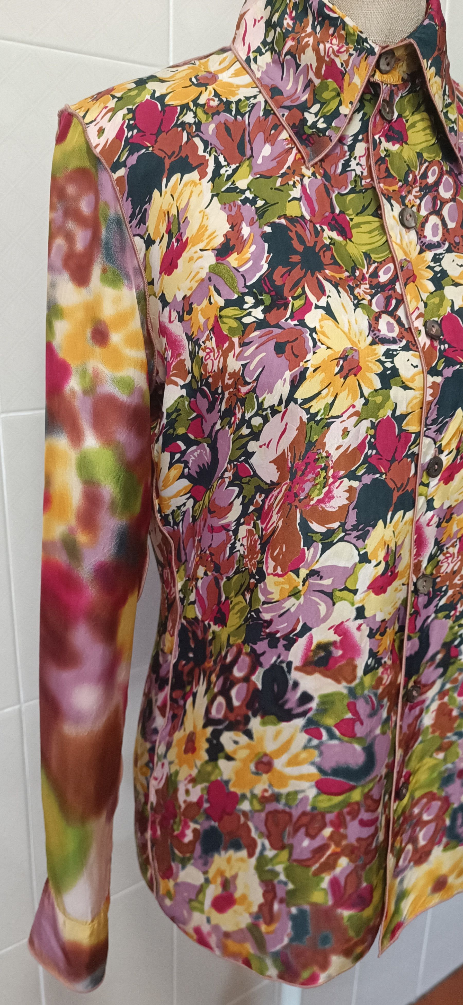 Jean Paul Gaultier SS2001- Satin flower tie-dye shirt Size M / US 6-8 / IT 42-44 - 6 Thumbnail