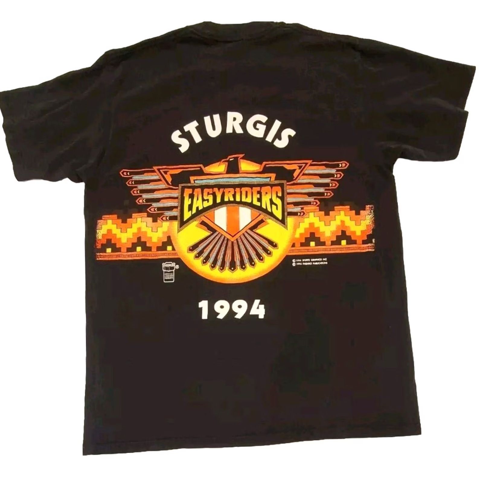 Jerzees VINTAGE JERZEES Sturgis Easy Rider 1994 Black Hills Rally Motorcycle T Shirt Black Graphic Print L Mens 90s Biker Aztec Size US L / EU 52-54 / 3 - 2 Thumbnail