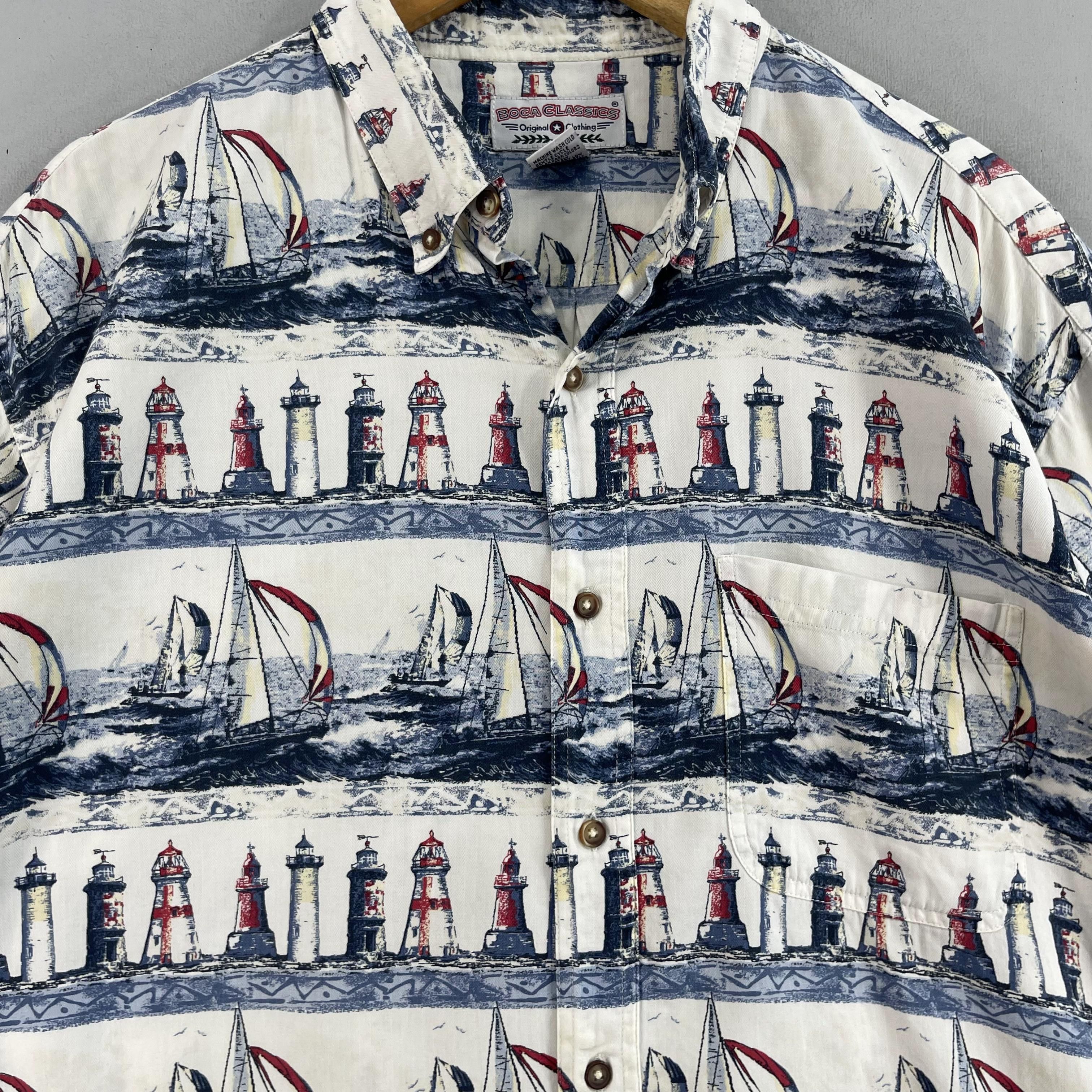 Japanese Brand × Vintage BOCA CLASSICS Hawaiian Sailboat Lighthouse Printed Shirt Size US XL / EU 56 / 4 - 2 Thumbnail
