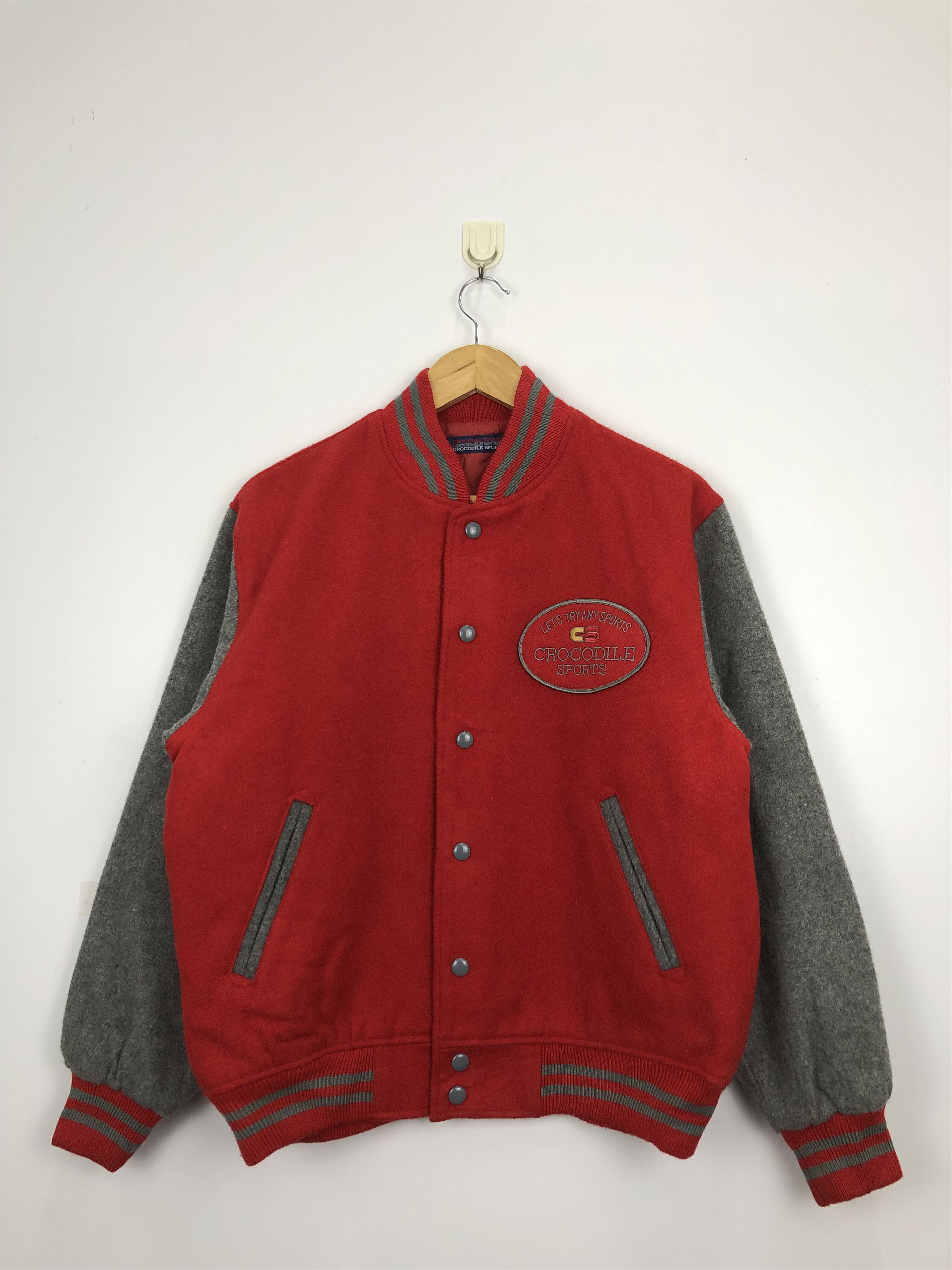 Vintage 90s Crocodile Wool Varsity Jacket Red V0354