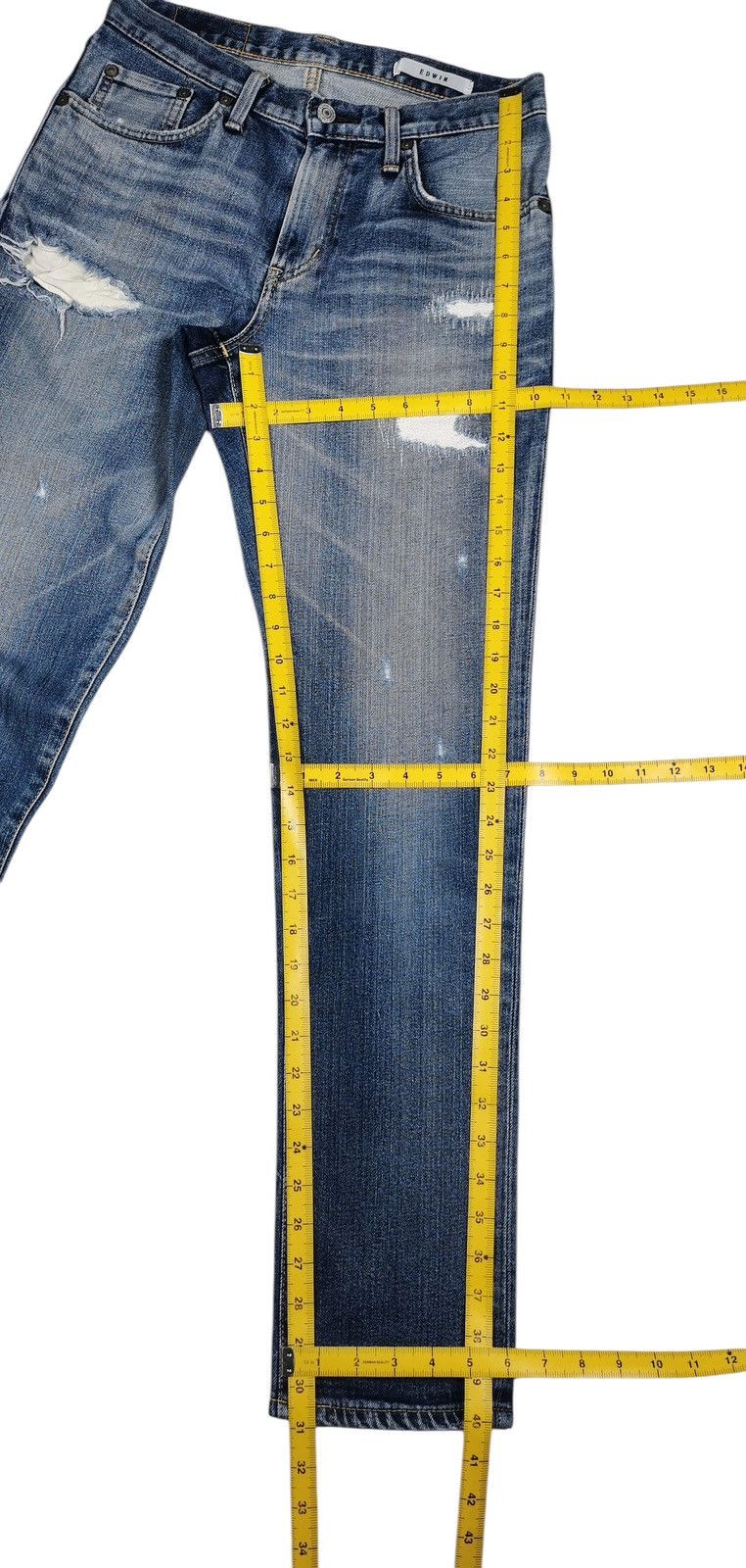 Japanese Brand Edwin Distressed Denim Jeans Slim Fit Vintage Wash Size US 29 - 9 Thumbnail