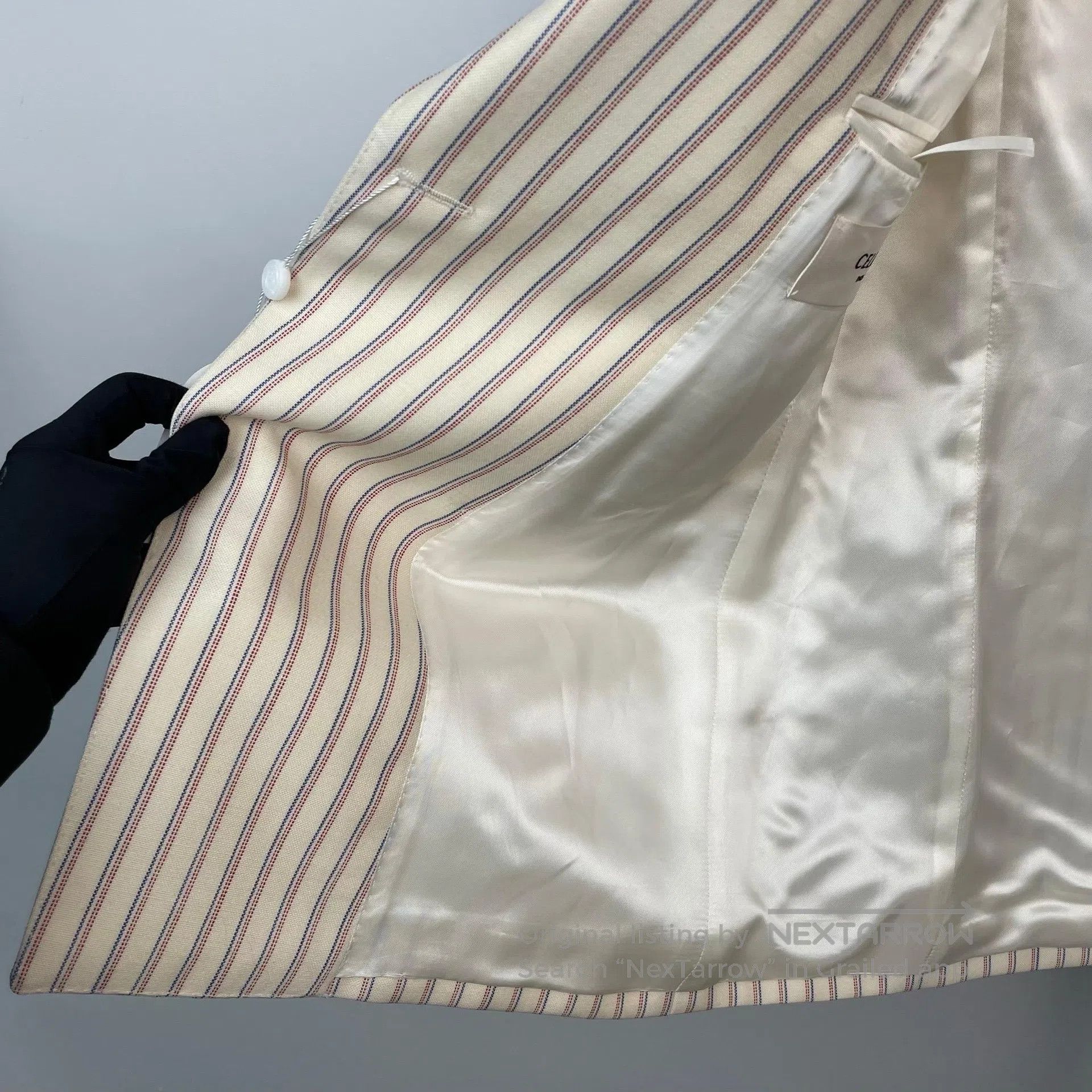 Celine CELINE Beige Double Breasted Striped Wool Suit Jacket| Size S / US 4 / IT 40 - 4 Thumbnail