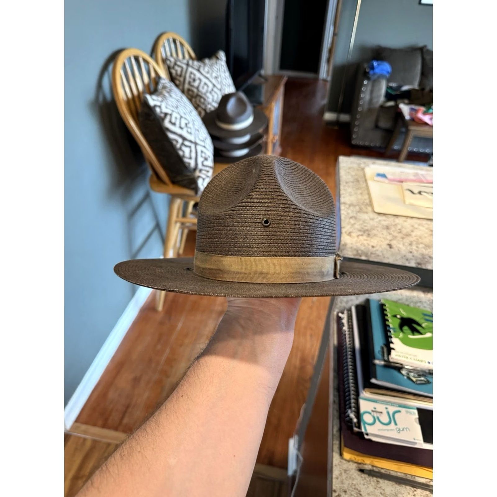 Vintage Vintage STRATTON Self Forming Brown Straw POLICE TROOPER Campaign Hat 6 5/8 USA - Park Ranger, Workwear Size ONE SIZE - 3 Thumbnail