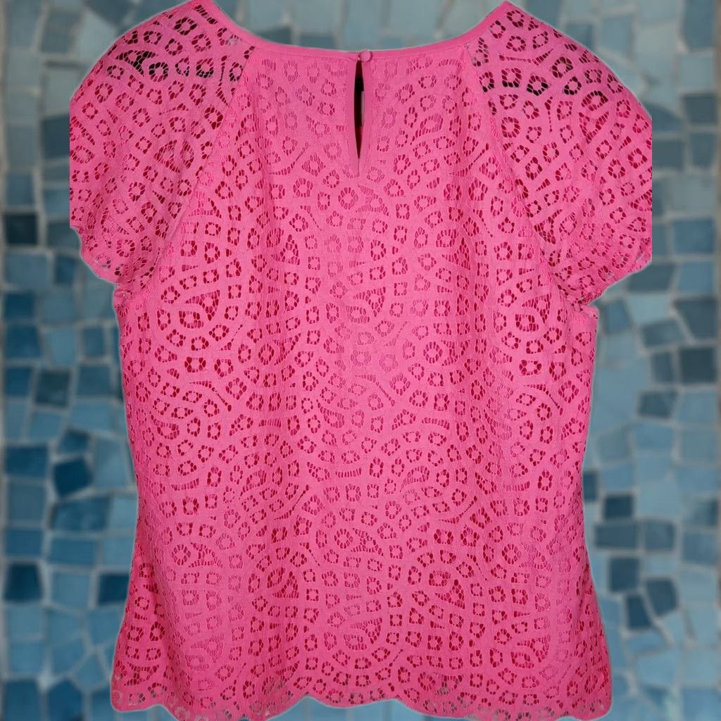 J.Crew J.CREW Blouse Womens 6 Pink Bright Raindrop Lace Scalloped Hem Women Size Size M / US 6-8 / IT 42-44 - 1 Thumbnail