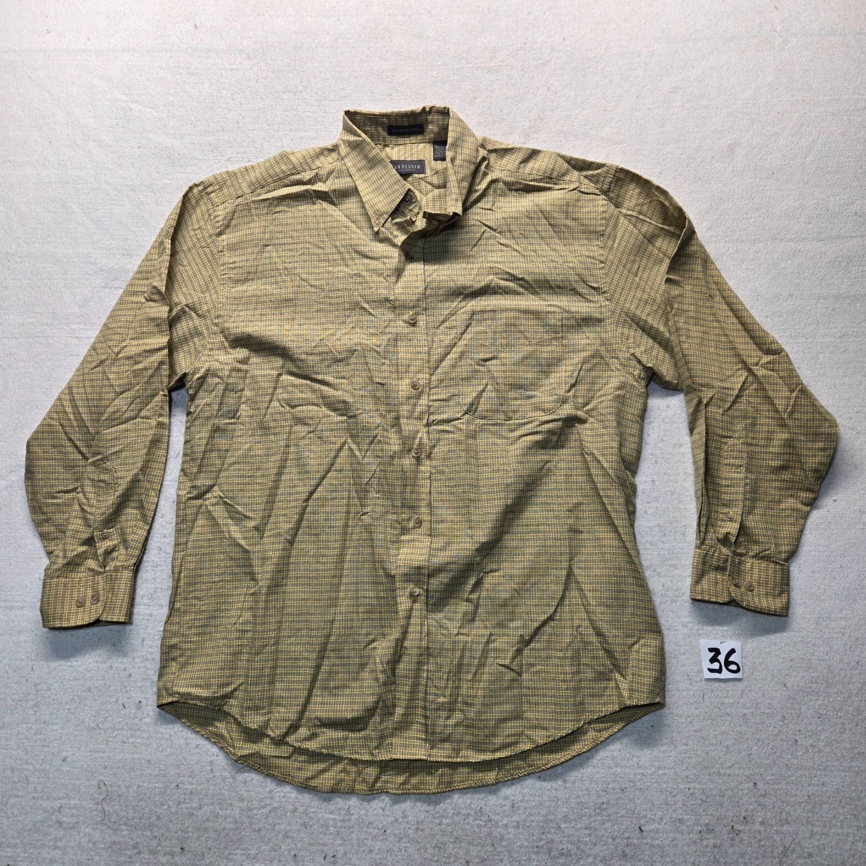 Van Heusen Van Heusen Shirt Mens L Yellow Plaid Long Sleeve Button-Up 16 16.5 Cotton Blend Casual Pockets Captain? Size US L / EU 52-54 / 3 - 2 Thumbnail