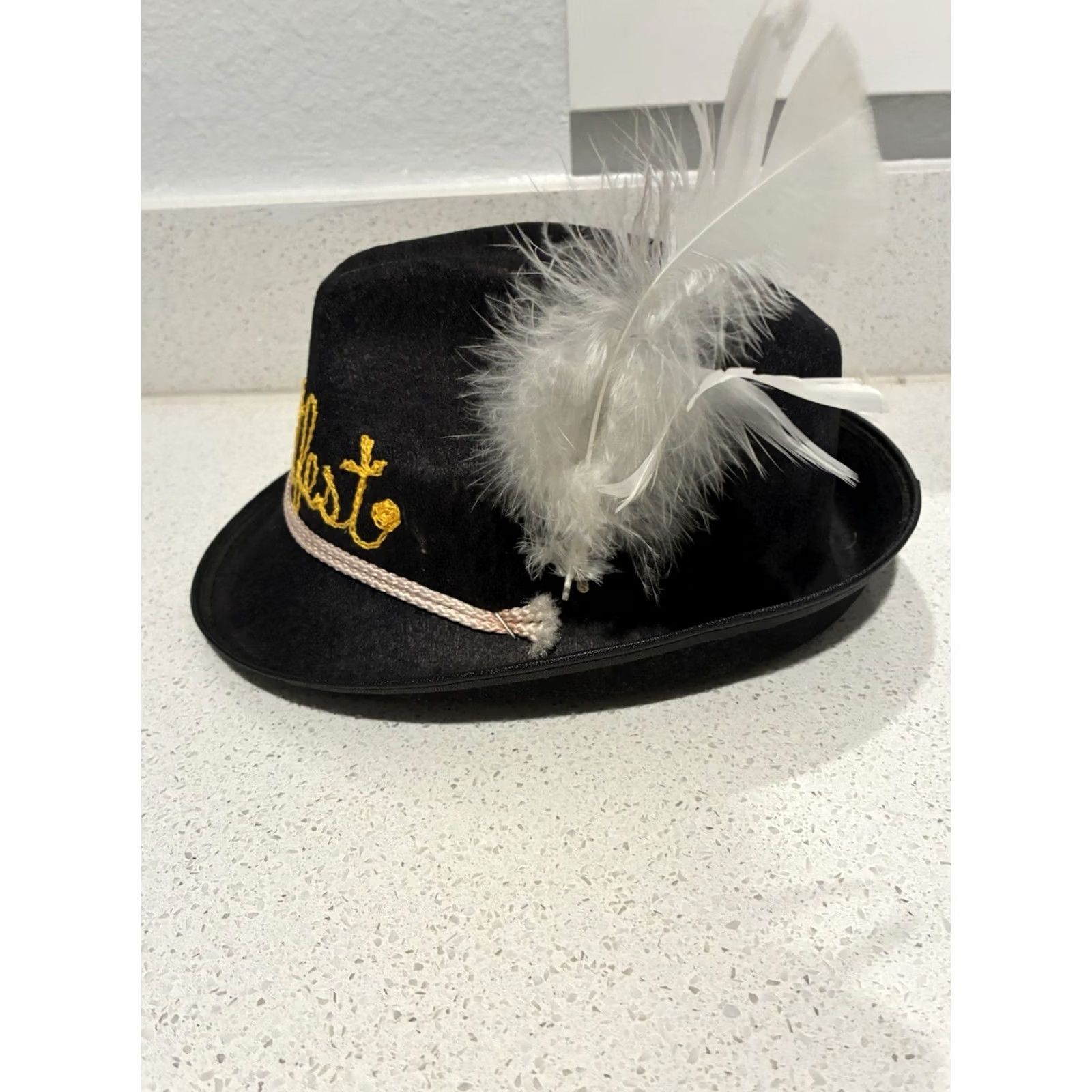 FELT Wurstfest Hat with Feather Felt Fedora M Men Black Felt Fedora Hat with Feather Wurstfest Mens M Black Felt Size ONE SIZE - 4 Thumbnail