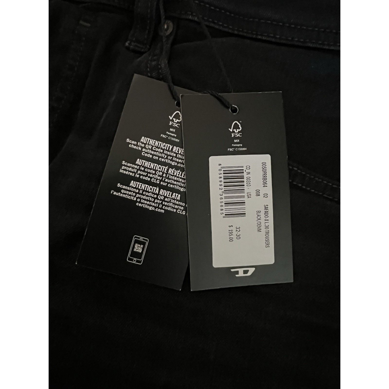 Diesel Diesel Mens Safado Straight Fit Jeans RB064 Black Size 32/30 Size US 32 / EU 48 - 7 Thumbnail