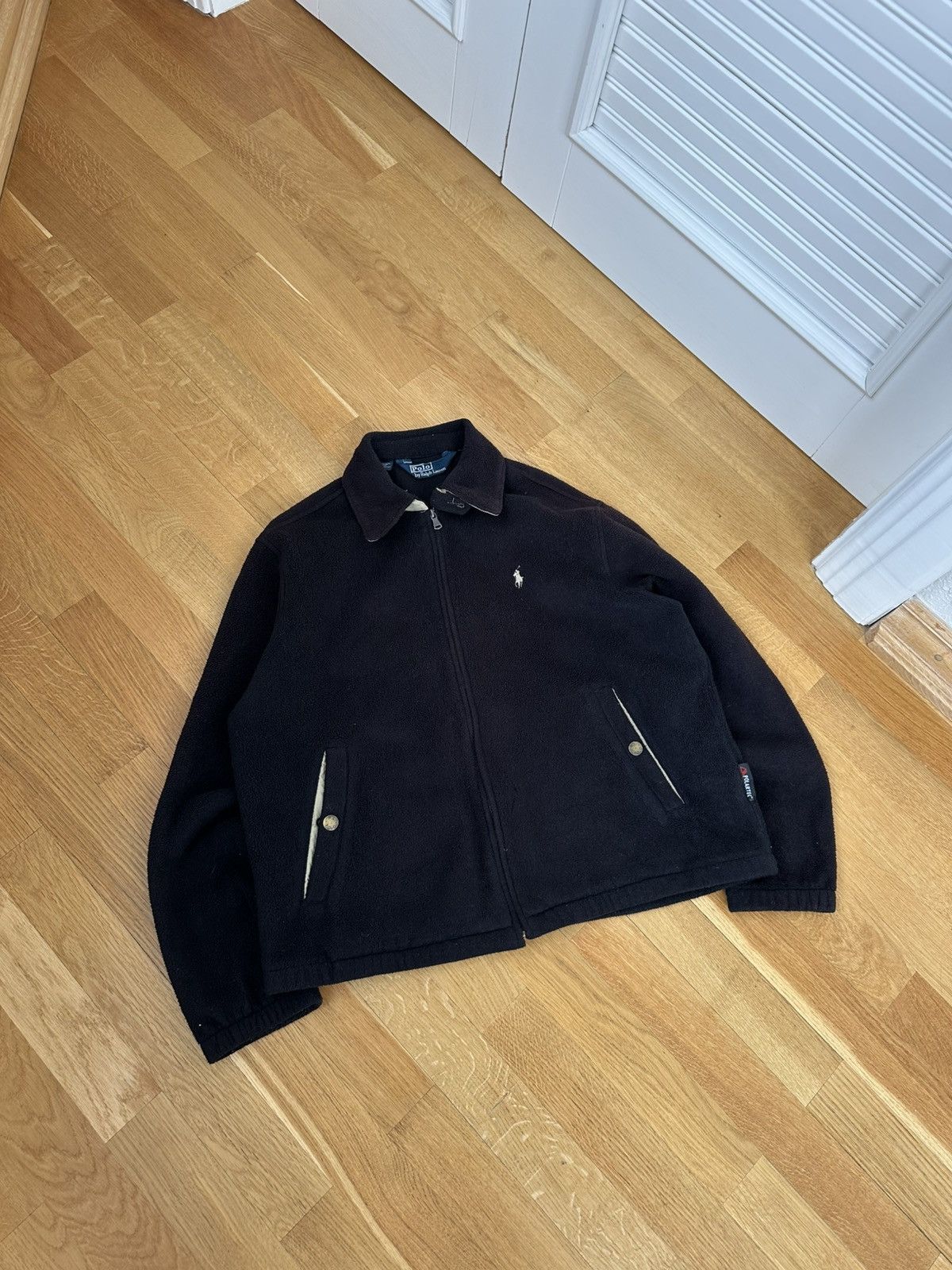 Vintage Polo Ralph Lauren Zip Fleece Jacket Black Fir Logo