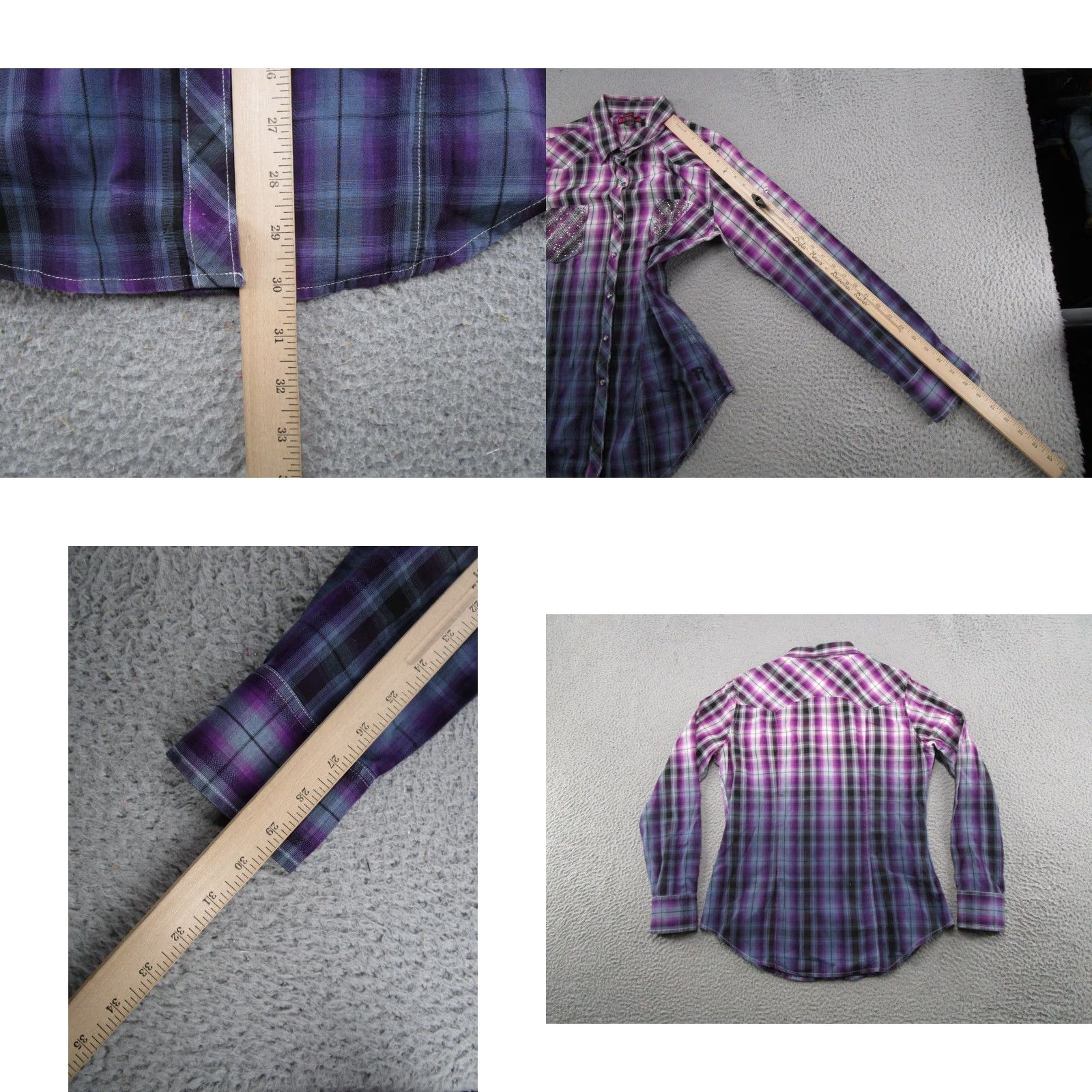 Vintage Rock&Roll Cowgirl Shirt Western Rhinestones Button-Up Size M Purple Read Read? Size M / US 6-8 / IT 42-44 - 8 Thumbnail