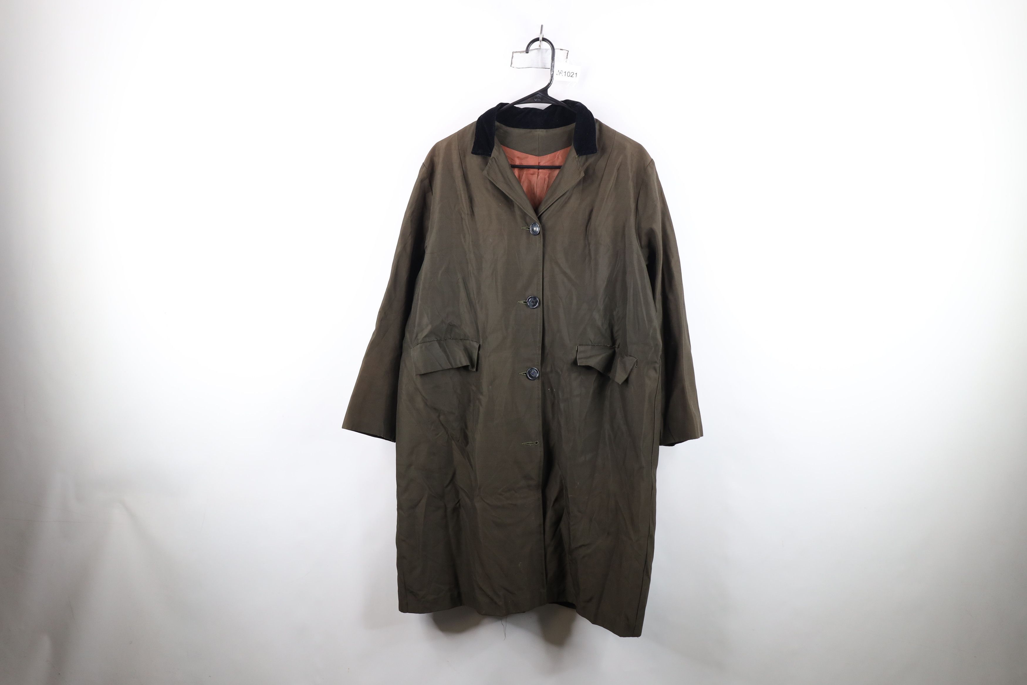 Vintage Vintage 50s Rockabilly Gabardine Velvet Collar Coat Jacket Size XL / US 12-14 / IT 48-50 - 1 Thumbnail