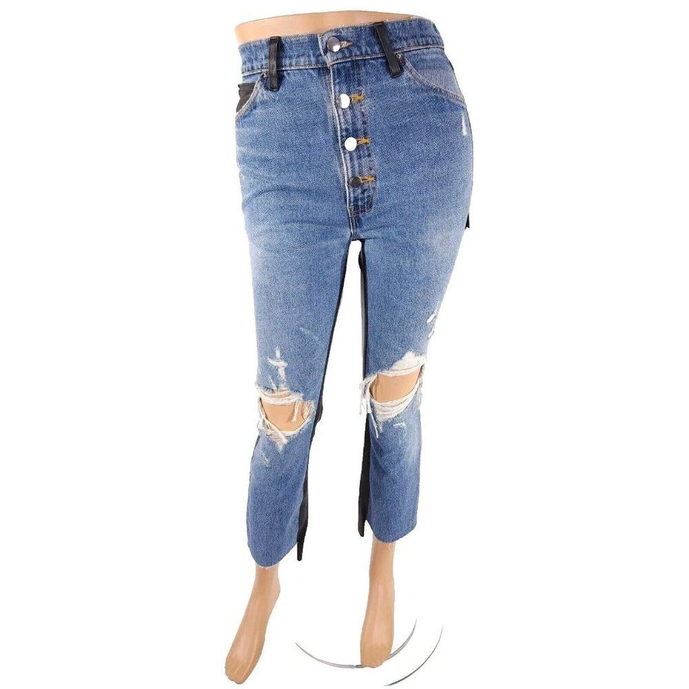 Amiri Amiri The Webster Leather Denim Crop Flare Jeans 26 40 Women Size 26" / US 2 / IT 38 - 3 Thumbnail