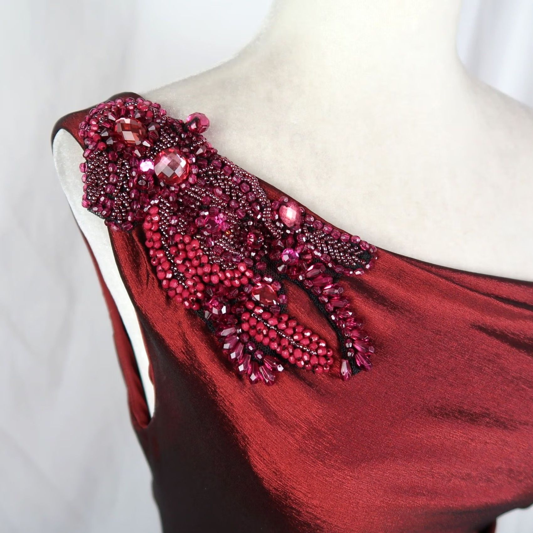 Adrianna Papell VINTAGE Hailey Adrianna Papell Gown Size 4 Burgundy Shiny Taffeta One Shoulder Y2K Size S / US 4 / IT 40 - 6 Thumbnail