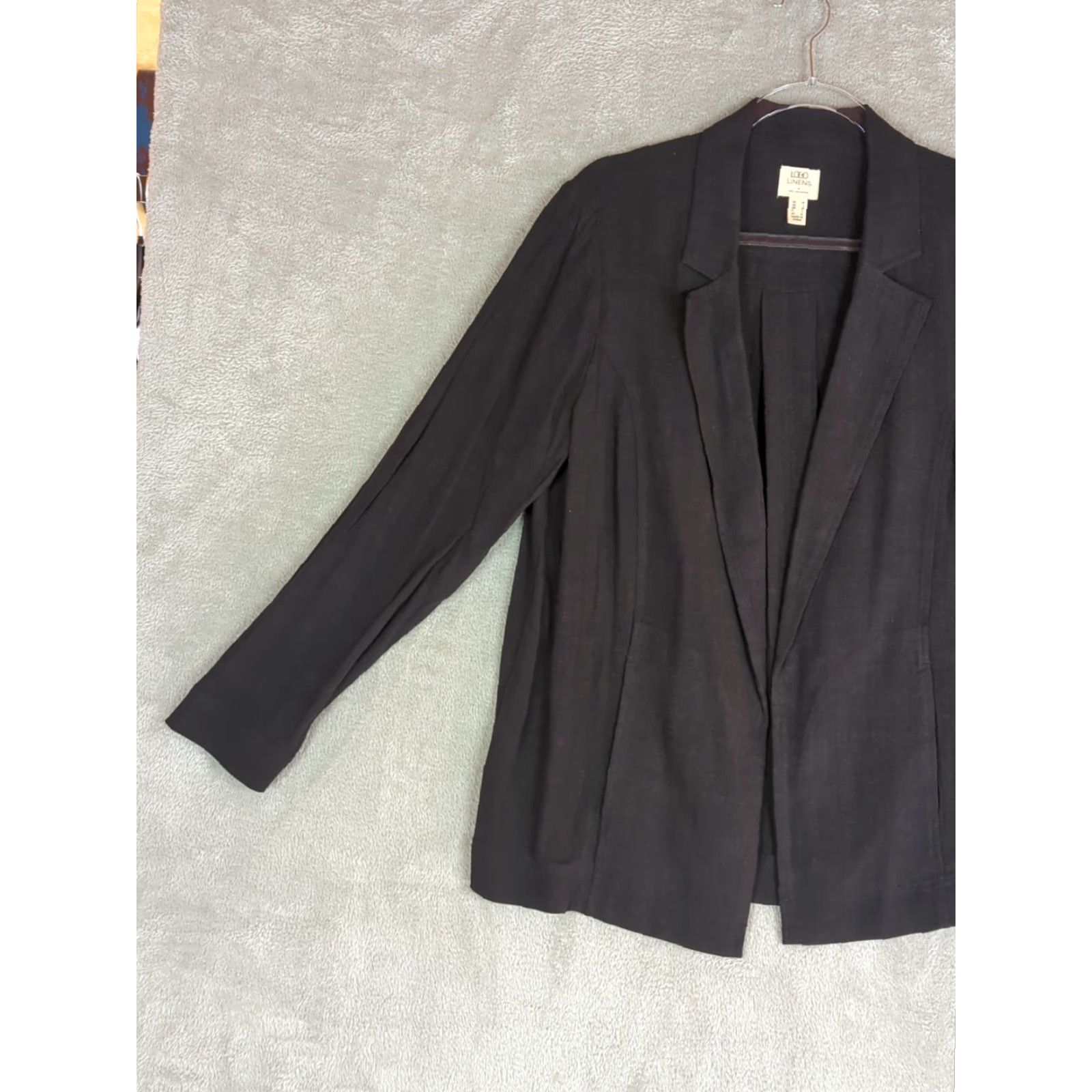 Vintage LOGO LINENS by Lori Goldstein black linen blend open jacket Shirt Womens M Black Solid Minimalist Classic Lagenlook Open - Wait Size M / US 6-8 / IT 42-44 - 2 Thumbnail