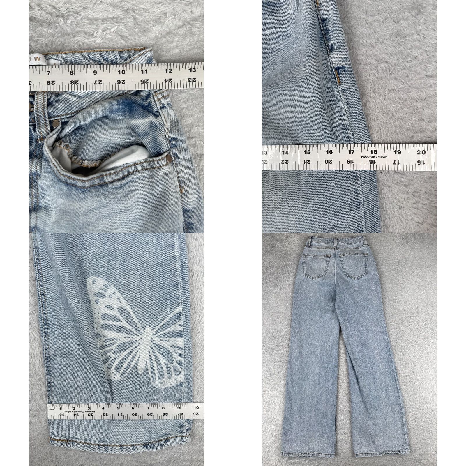 Vintage Tinseltown Jeans Juniors 1 Blue Denim Wide Leg 90s Look Butterfly High Rise 23x30 Women Jeans Mens Womens Size 25" / US 0 / IT 36 - 9 Thumbnail
