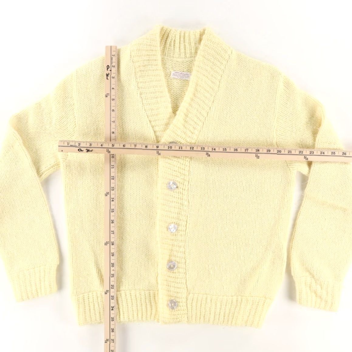 Vintage VTG 70s Acrylic Cardigan Yellow Men's L Shirt Sweater V-Neck Long Sleeve Mens Size US L / EU 52-54 / 3 - 3 Thumbnail