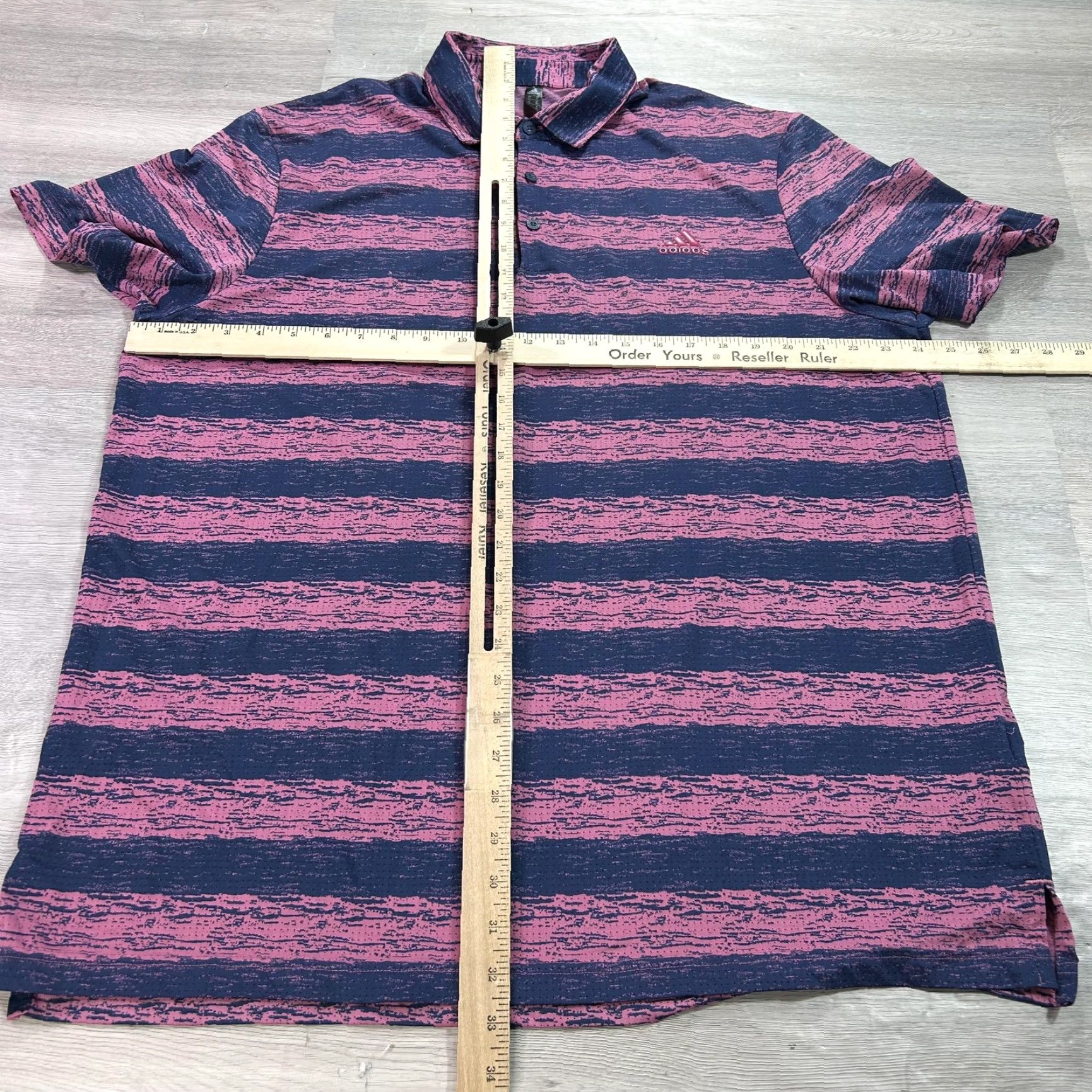 Adidas Adidas Polo Shirt Mens XL Blue Pink Stripe AOP Golf Stretch Performance Shirt Size US XL / EU 56 / 4 - 5 Thumbnail