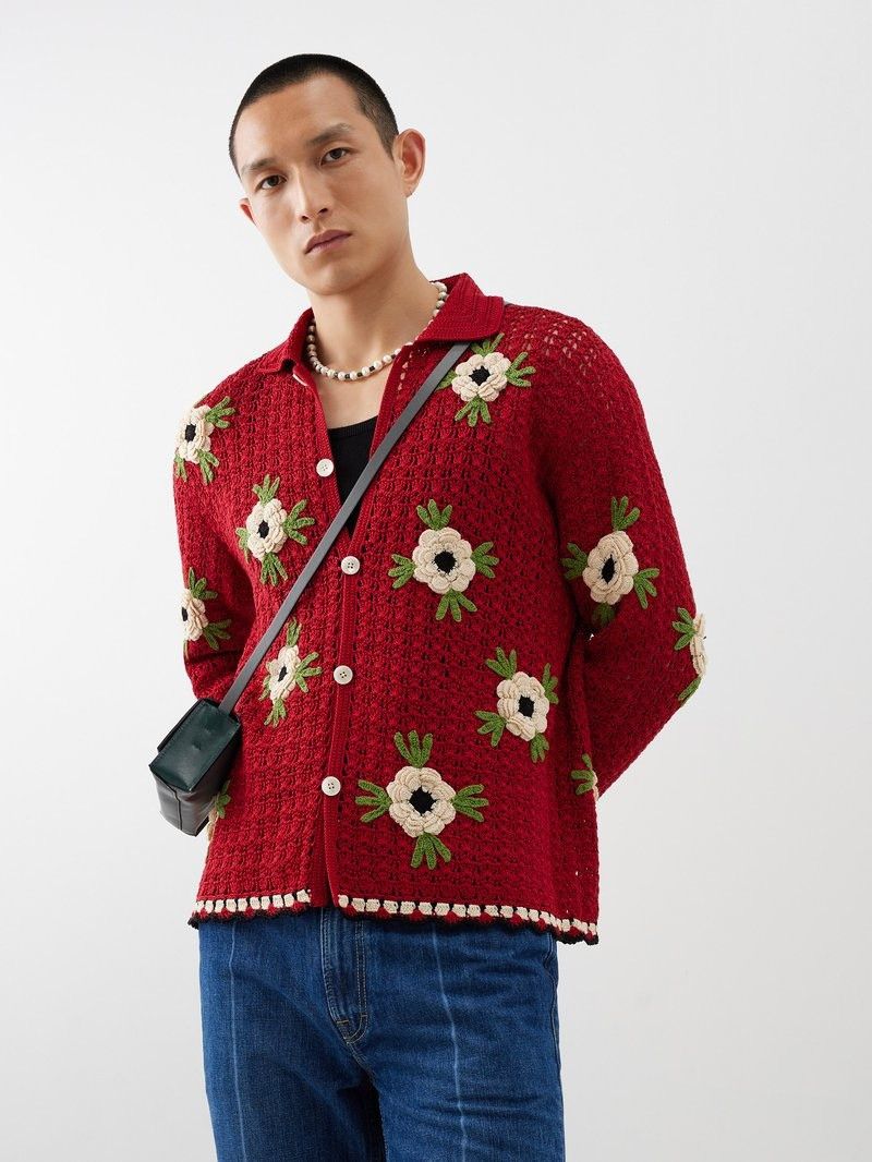 Bode Bode Red Winchester Rose Cardigan Size US M / EU 48-50 / 2 - 3 Thumbnail