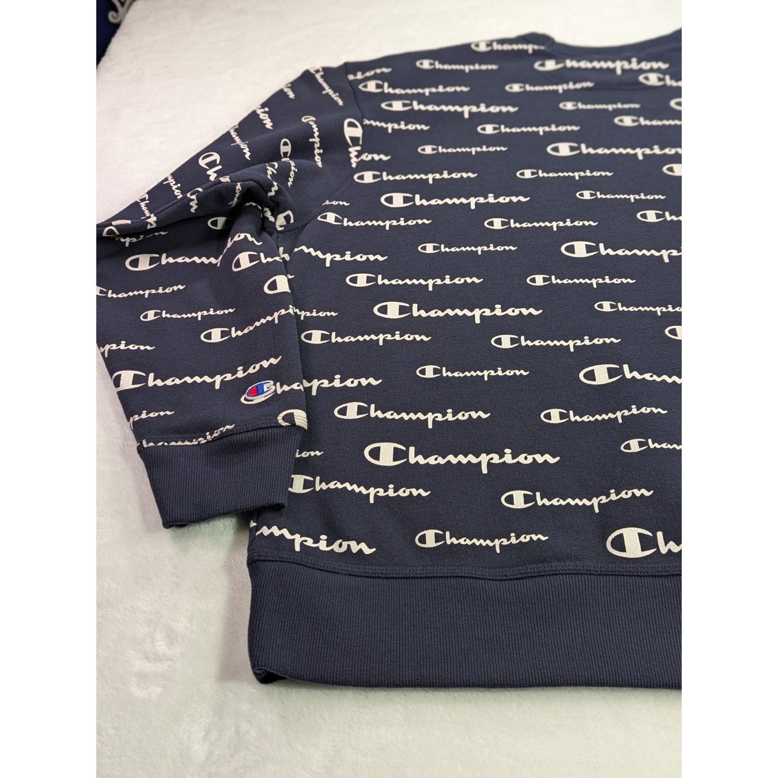 Champion Champion Script All-Over Print Navy Crewneck Sweatshirt 2XL Size US XXL / EU 58 / 5 - 9 Thumbnail