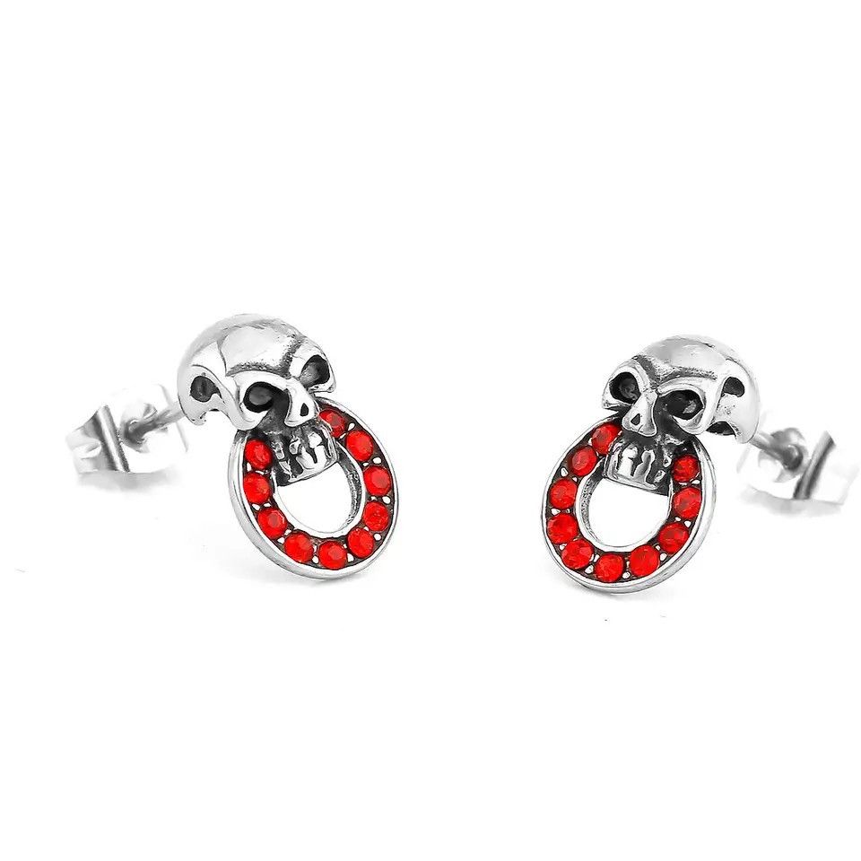 Jewelry Red Tiny Skull Stud Earrings Charm Stainless Earring Gift Size ONE SIZE - 6 Thumbnail