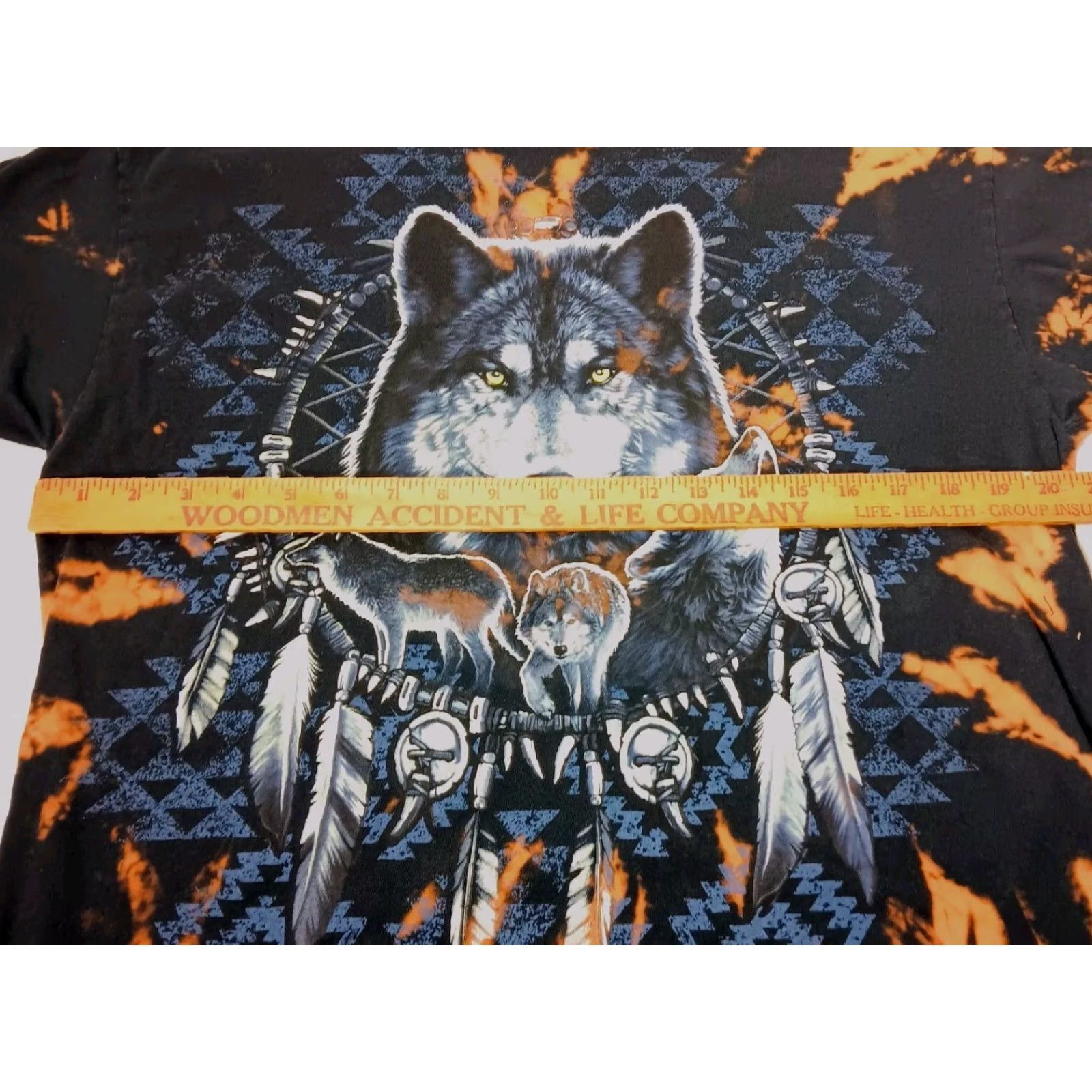 Fruit Of The Loom VINTAGE Wolf Dreamcatcher Shirt Large Bleach Dye Black Native Pack Feather Hippie Nature Size US L / EU 52-54 / 3 - 5 Thumbnail