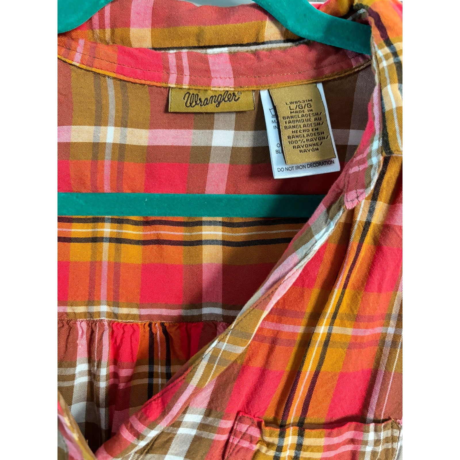 Wrangler Wrangler Womens Orange Plaid Button Down Shirt Size Large Size L / US 10 / IT 46 - 2 Thumbnail