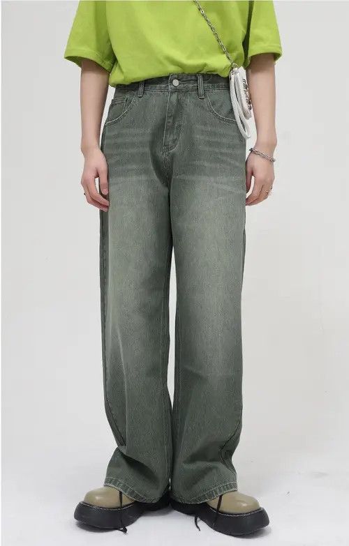 Japanese Brand × Jean Pants Loose fit washed mid-rise green frayed jeans Size US 31 - 1 Thumbnail