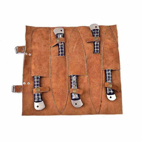 Other Damascus Kitchen Knives Set of 5 with Resin Blue Handles Size ONE SIZE - 4 Thumbnail