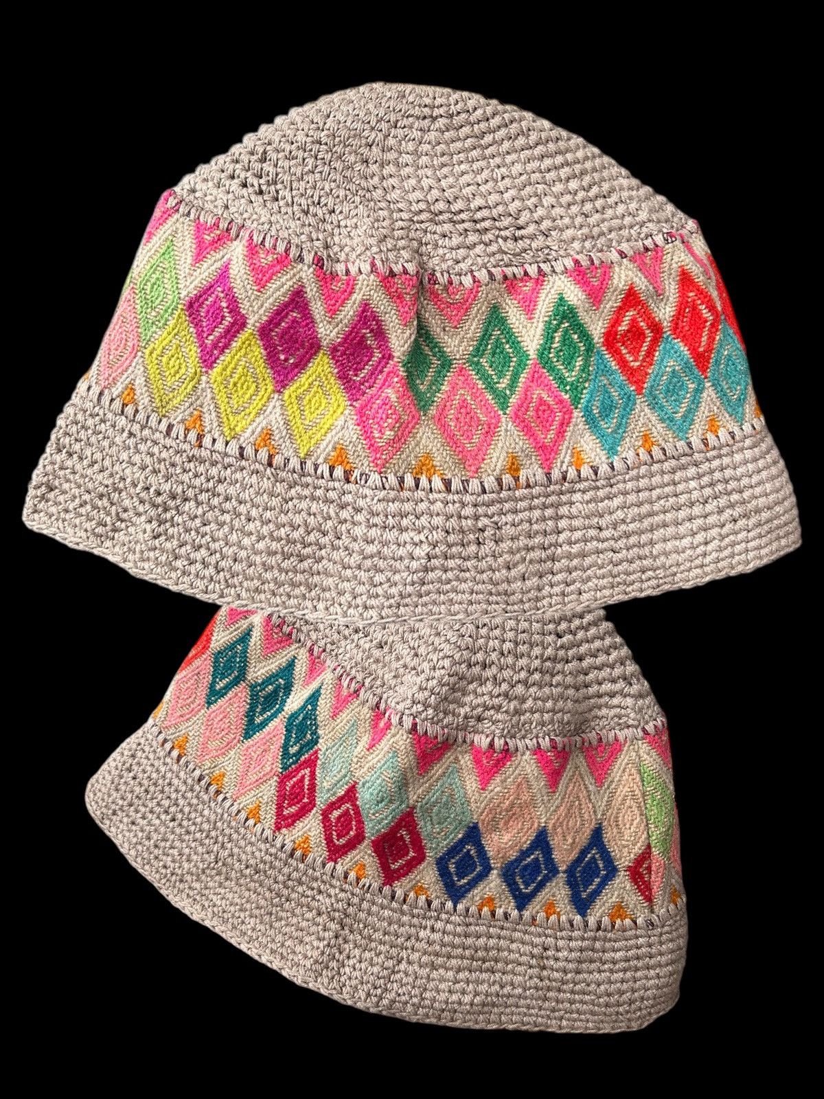 Japanese Brand × Kapital × Vintage Crochet Knitted Handmade Rare Design big Bucket Hats☠️☠️ Size ONE SIZE - 5 Thumbnail