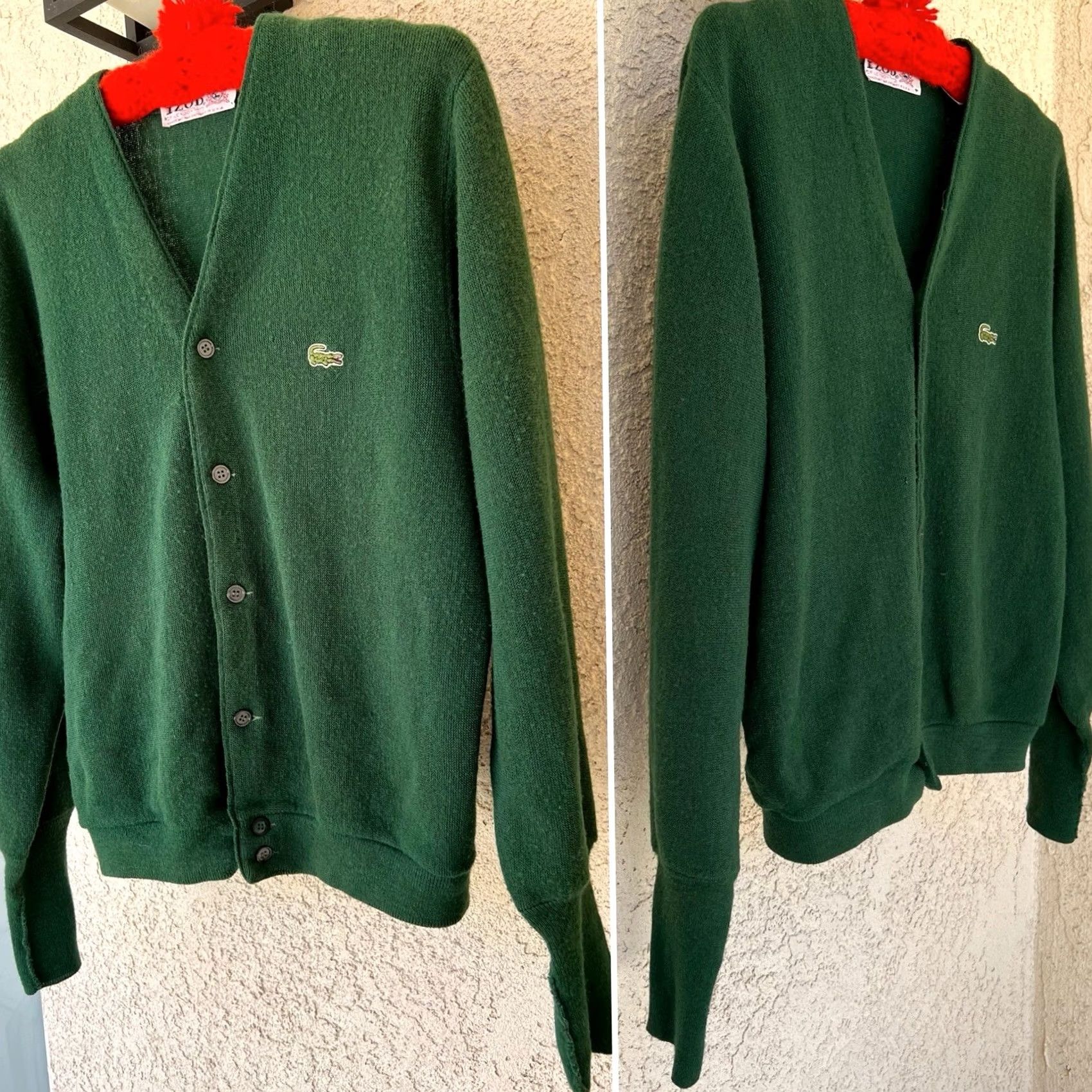 Lacoste VINTAGE Lacoste Cardigan Sweater USA Green Acrylic Croc Logo V Neck Preppy Mens M Size US M / EU 48-50 / 2 - 7 Thumbnail