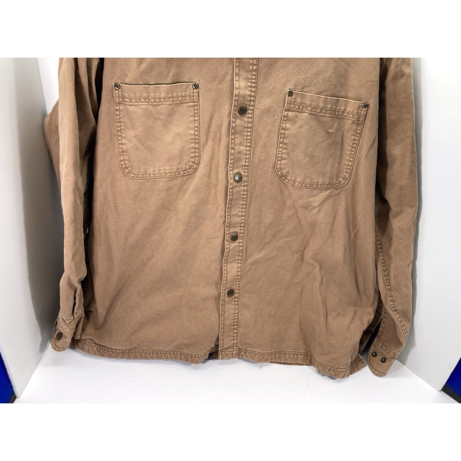 SafTbak Saftbak Shirt Jacket Shacket Men XL Khaki Duck Canvas Snap Flannel Lined Pockets Jacket Mens XL Brown Canvas Shacket with Pockets Size US XL / EU 56 / 4 - 3 Thumbnail