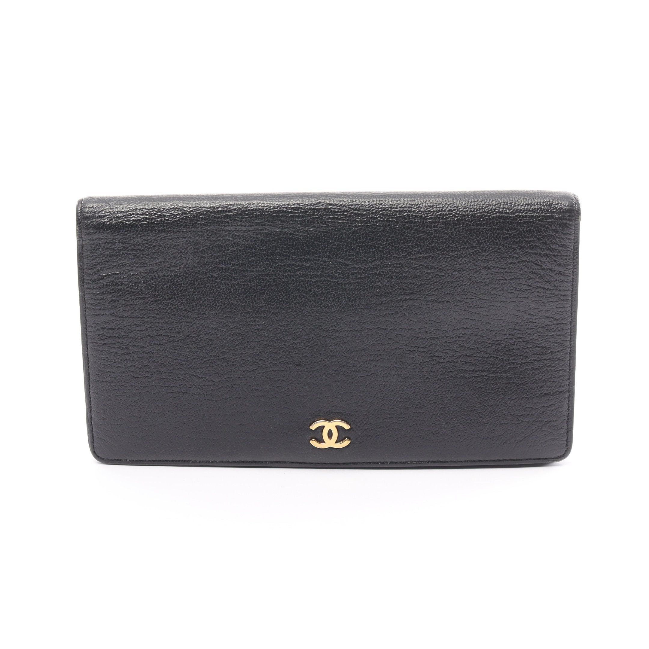 image of Chanel Coco Mark Bi-Fold Long Wallet Leather Black, Women's