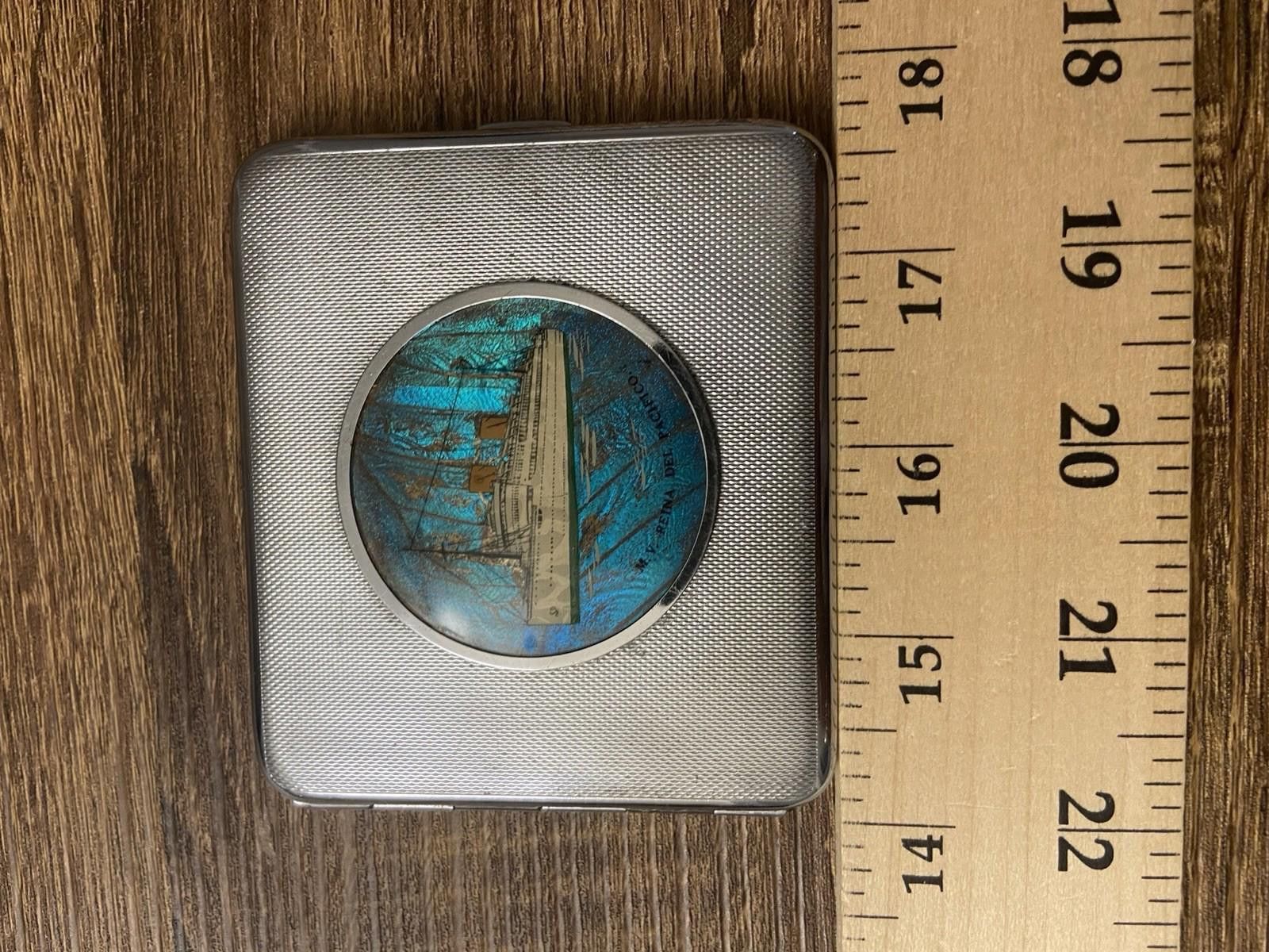 Other Vtg Blue Morpho Butterfly Chrome Silver Ship Cigarette Case Size ONE SIZE - 8 Thumbnail