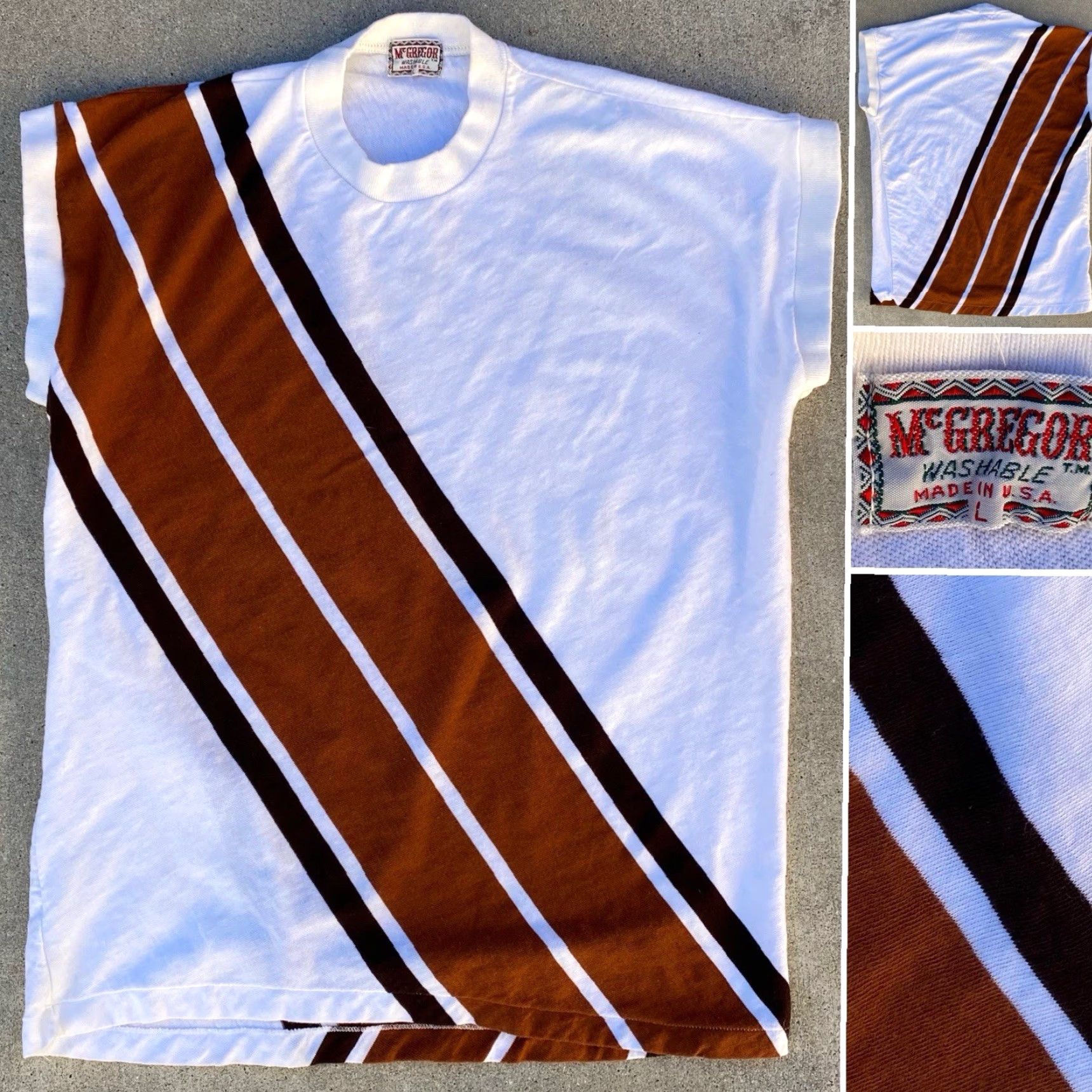 McGregor VINTAGE McGregor T-Shirt Diagonal Stripe Sleeveless Crew Neck Mens L Made In USA 1960s Retro Sports Size US L / EU 52-54 / 3 - 2 Thumbnail