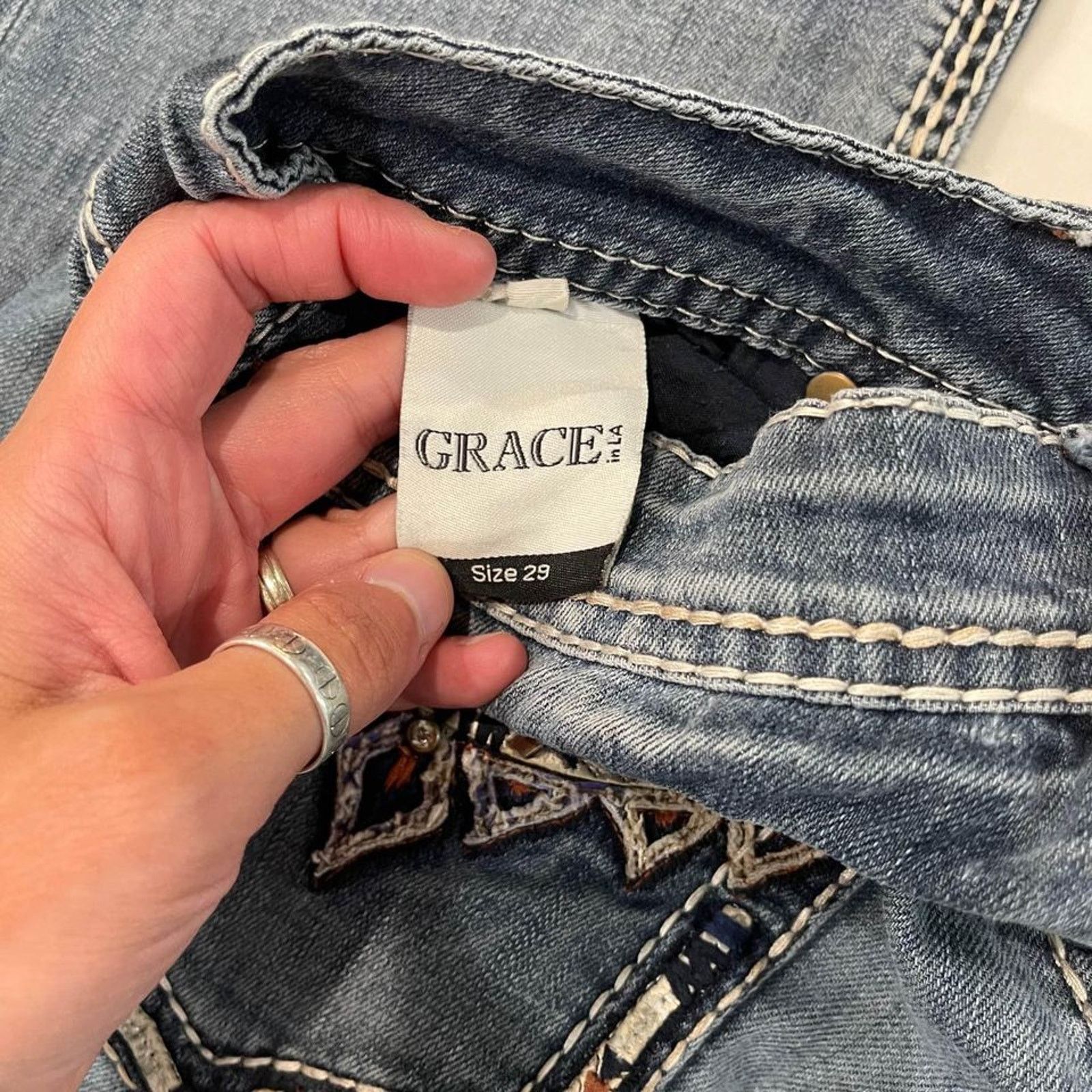 Grace in LA Grace in LA Bootcut Jeans Rhinestone Distressed Women's 29 Size 29" - 10 Thumbnail