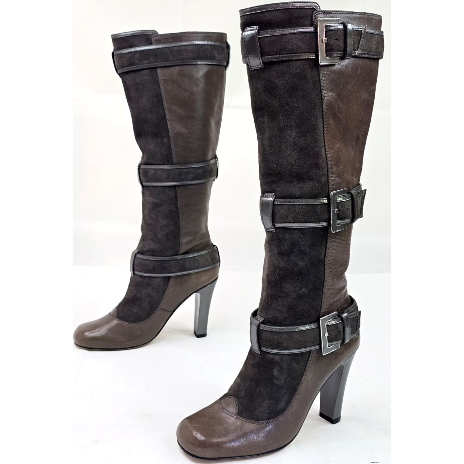 Cole Haan Cole Haan Yolanda Nike Air Tall Riding Boot Women 8B Taupe Gray Suede High Heel Riding Boot Leather Buckle Knee High Adult Women Size US 8 / IT 38 - 4 Thumbnail