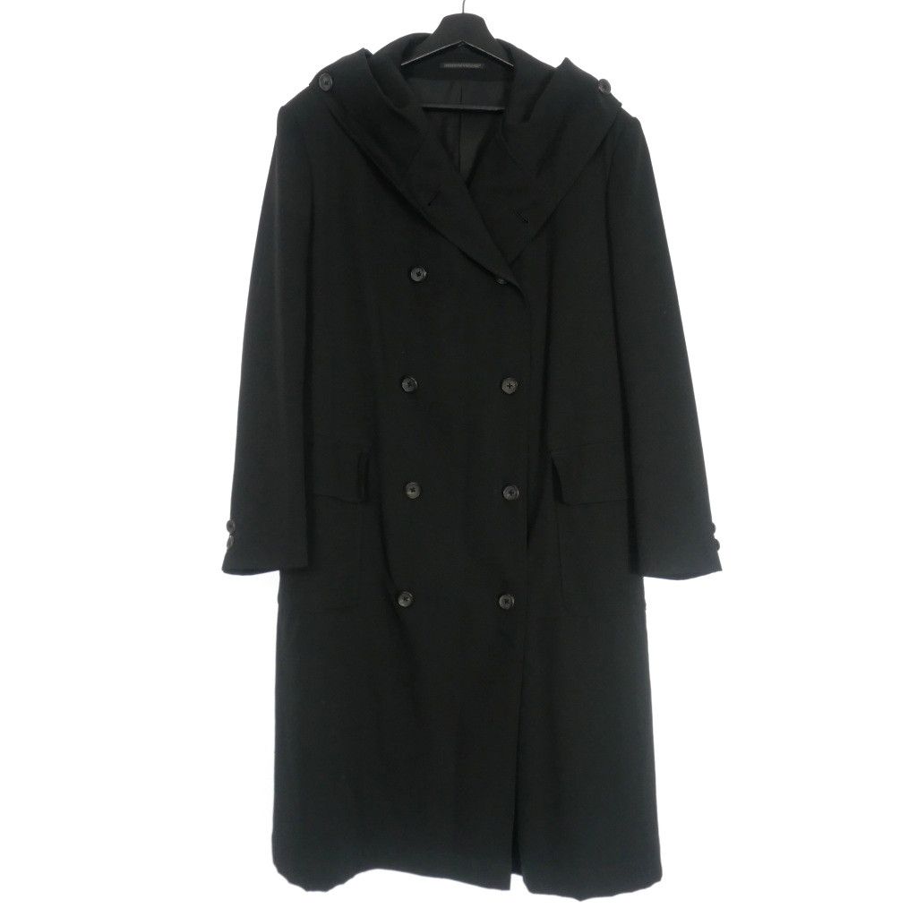 image of Yohji Yamamoto Pour Homme Hooded Long Coat in Black, Men's (Size Small)