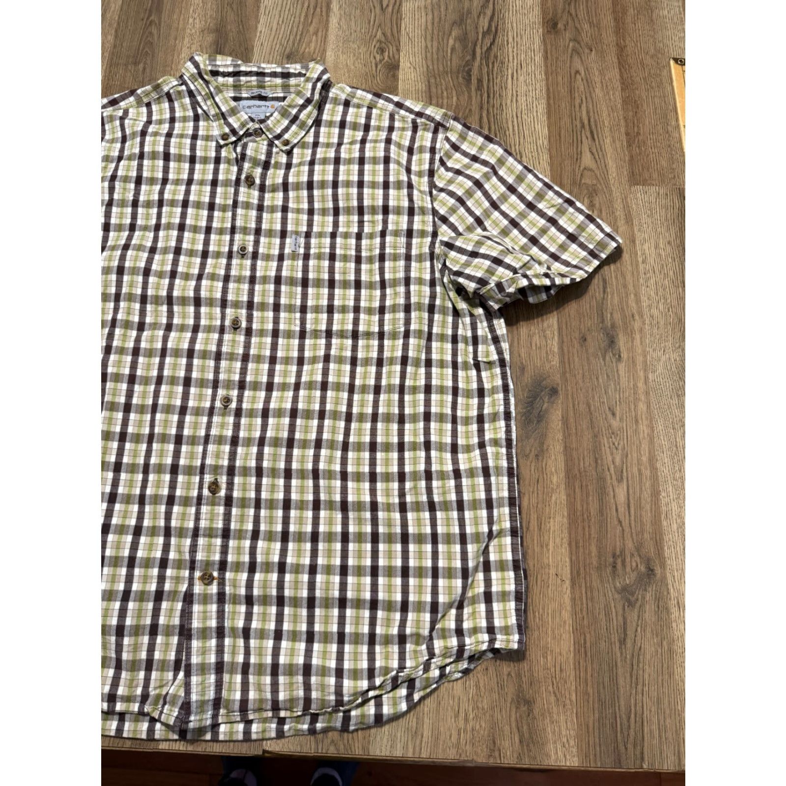 Carhartt Carhartt Shirt Mens 2XL Green Short Sleeve Plaid Pockets Button Up Shirt Size US XXL / EU 58 / 5 - 2 Thumbnail