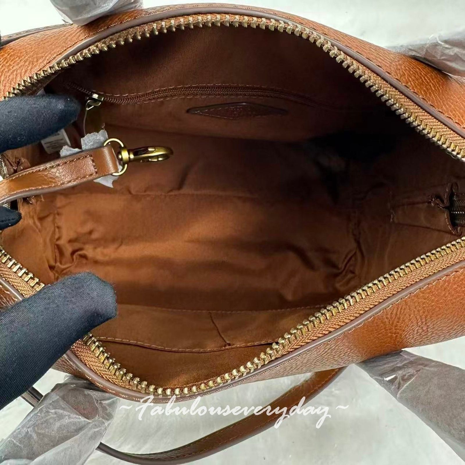 Fossil Fossil Sydney Satchel Crossbody Handbag Leather/Gold/Brown Size ONE SIZE - 8 Thumbnail
