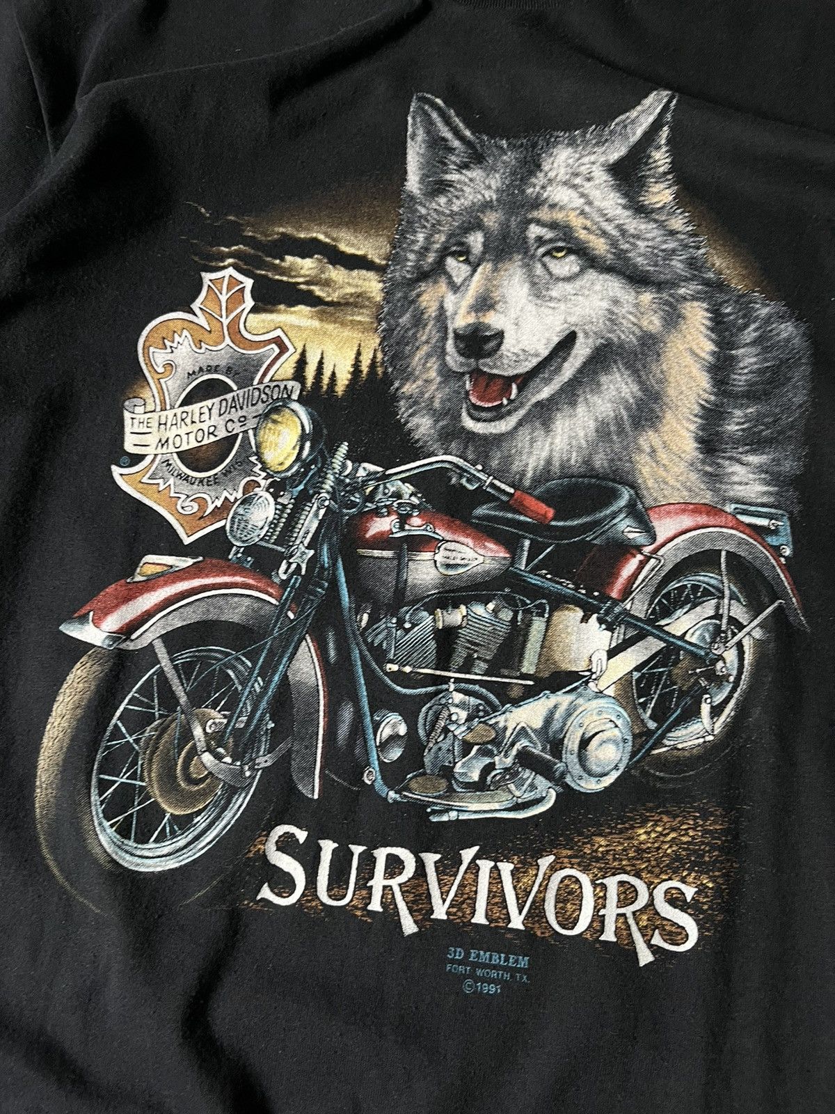 Harley Davidson × Vintage Vintage 3D Emblem Harley Davidson Survivors 1991 T-shirt Size US XL / EU 56 / 4 - 3 Thumbnail