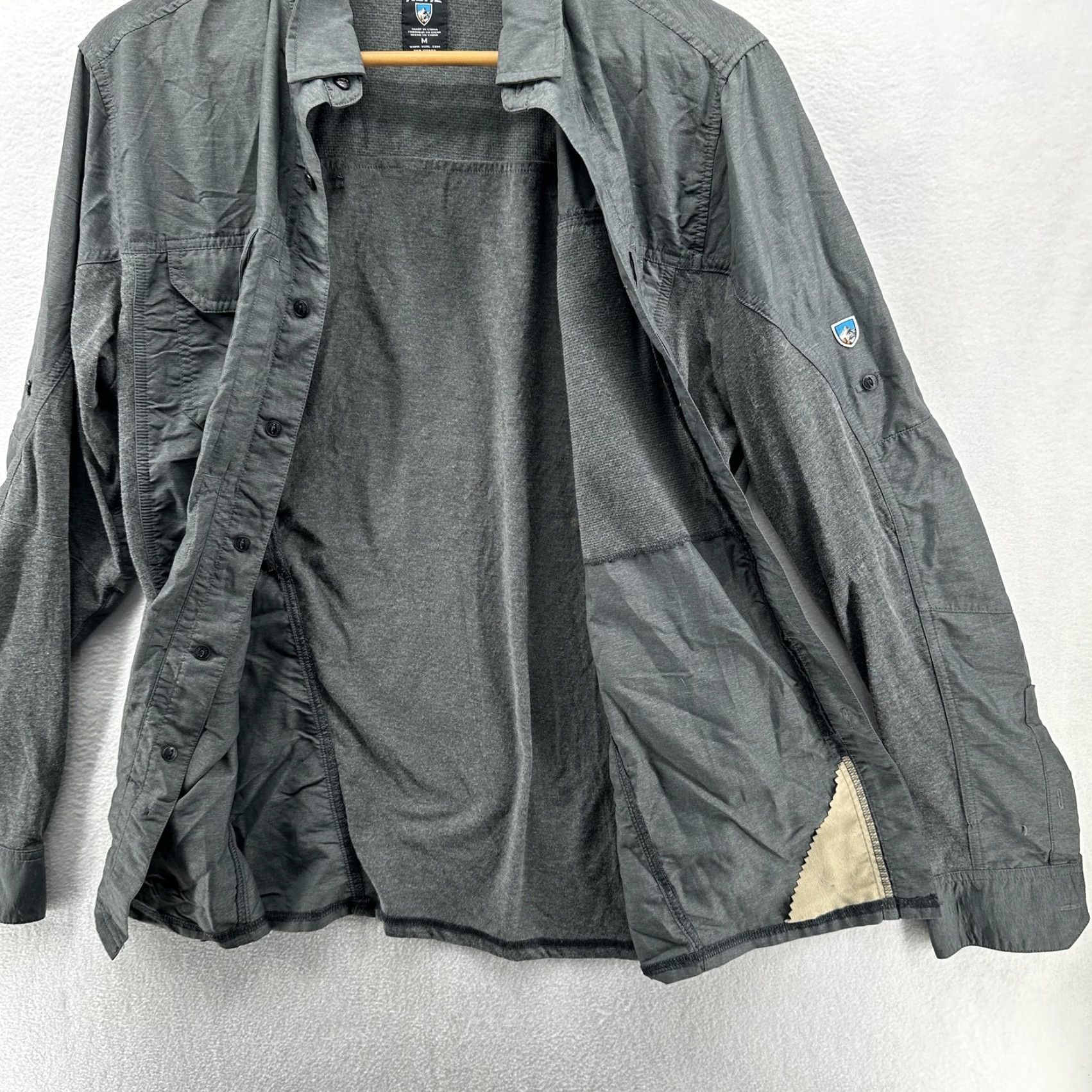 Vintage Kuhl Shirt Mens Medium Gray Hybrid Knit Woven Long Sleeve Button Front Outdoor Casual Workwear Hiking Pockets Embroidered Shield Patch Mens Size US M / EU 48-50 / 2 - 2 Thumbnail
