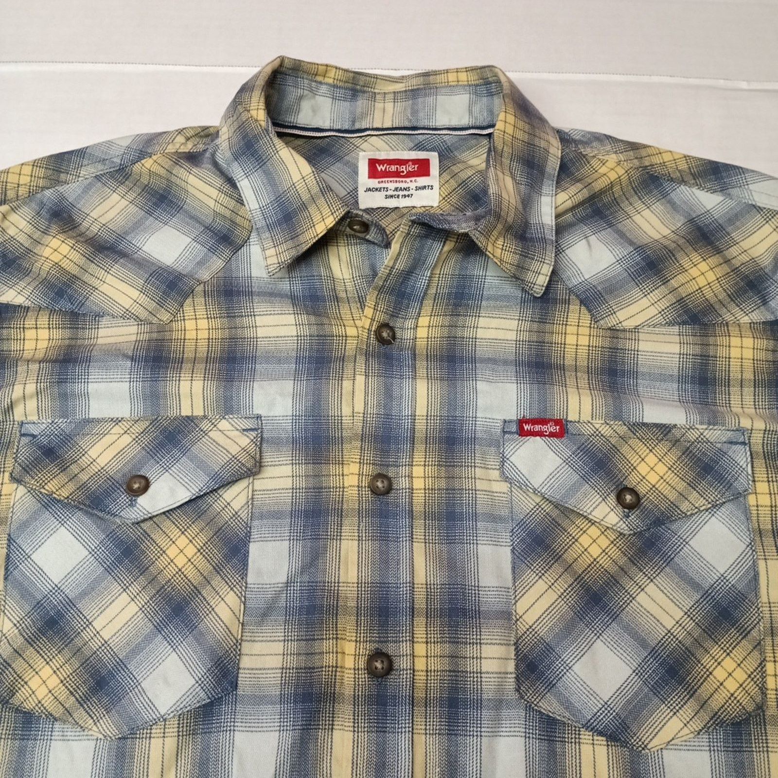 Wrangler Wrangler Cowboy Wash Shirt Mens Size L Sky Blue Yellow Plaid Size US L / EU 52-54 / 3 - 3 Thumbnail