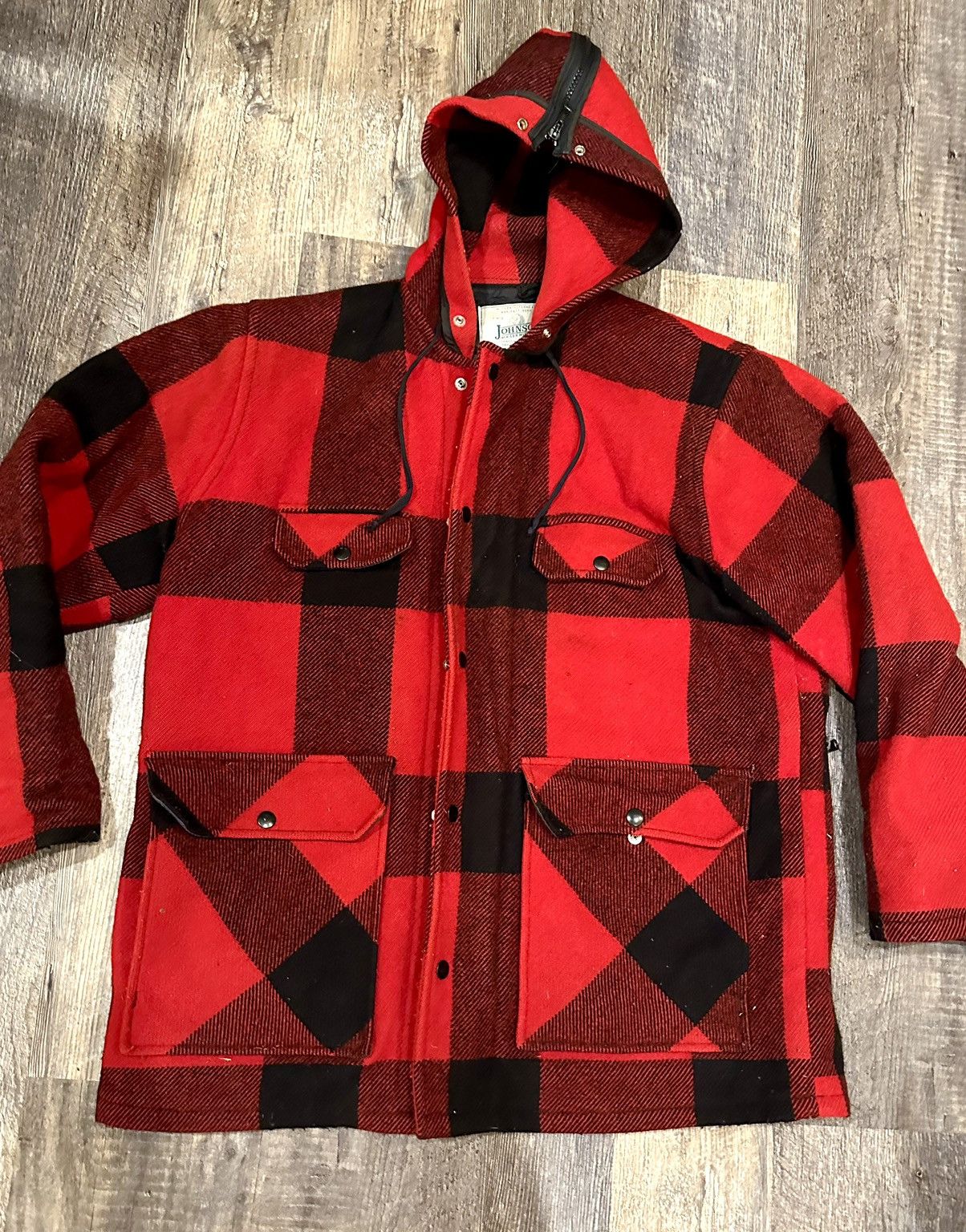 image of Filson x Johnson Woolen Mill Vintage Black And Red Buffalo Plaid Lined Wool Jacket (Size Large)