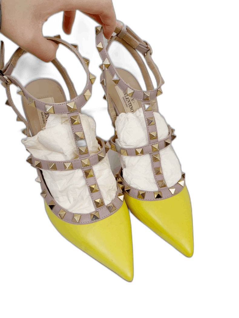 Valentino Valentino Yellow Heeled Sandals with Studs Size US 7 / IT 37 - 1 Thumbnail
