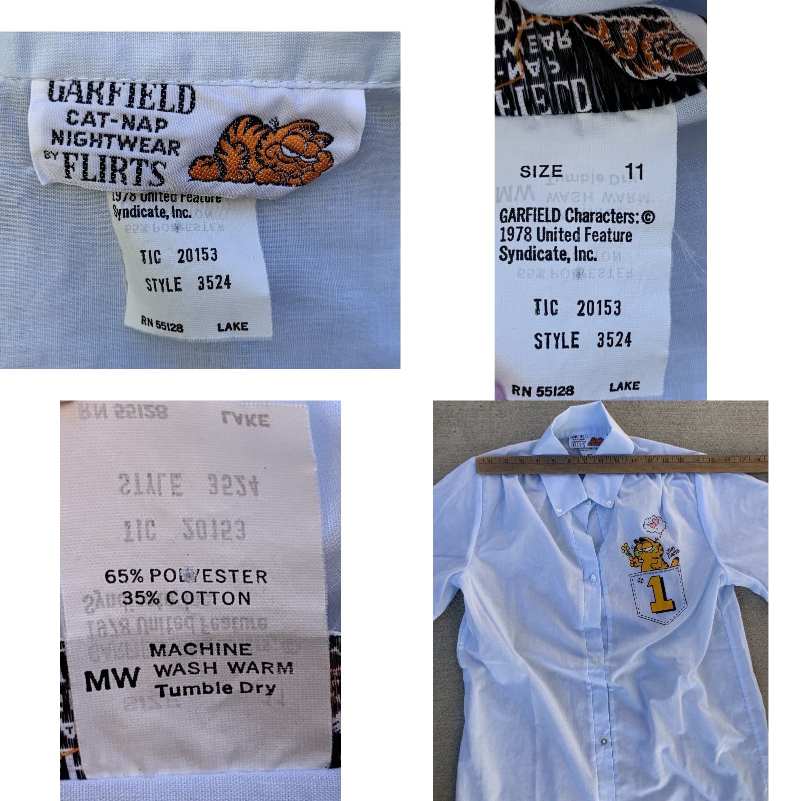 Vintage VINTAGE Flirts Shirt Adult 11 Blue Garfield Cat Nap Nightwear Button Front Collared Short Sleeve Sleepshirt Womens Size L / US 10 / IT 46 - 10 Thumbnail