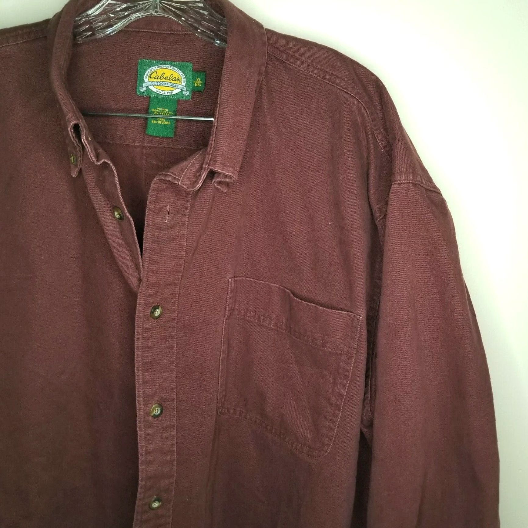 Vintage Cabela's Shirt Men XL Long Sleeve Button-Up Maroon Heavy Duty Regular Size XL Mens Shirt Size US XL / EU 56 / 4 - 2 Thumbnail