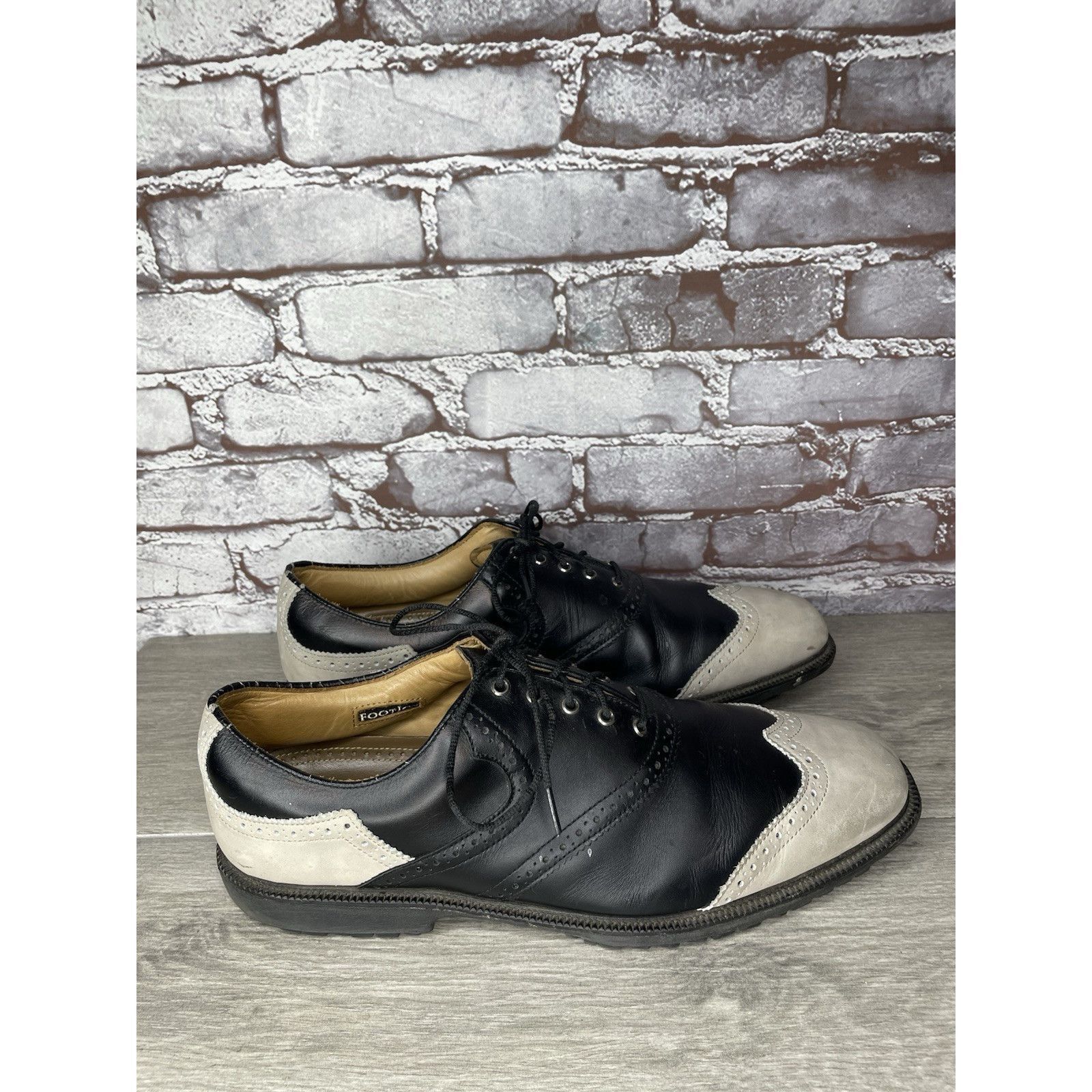 Footjoy Foot Joy Icon Black Leather Wingtip Ivory Vintage Golf Shoes Size US 12.5 / EU 45-46 - 15 Thumbnail