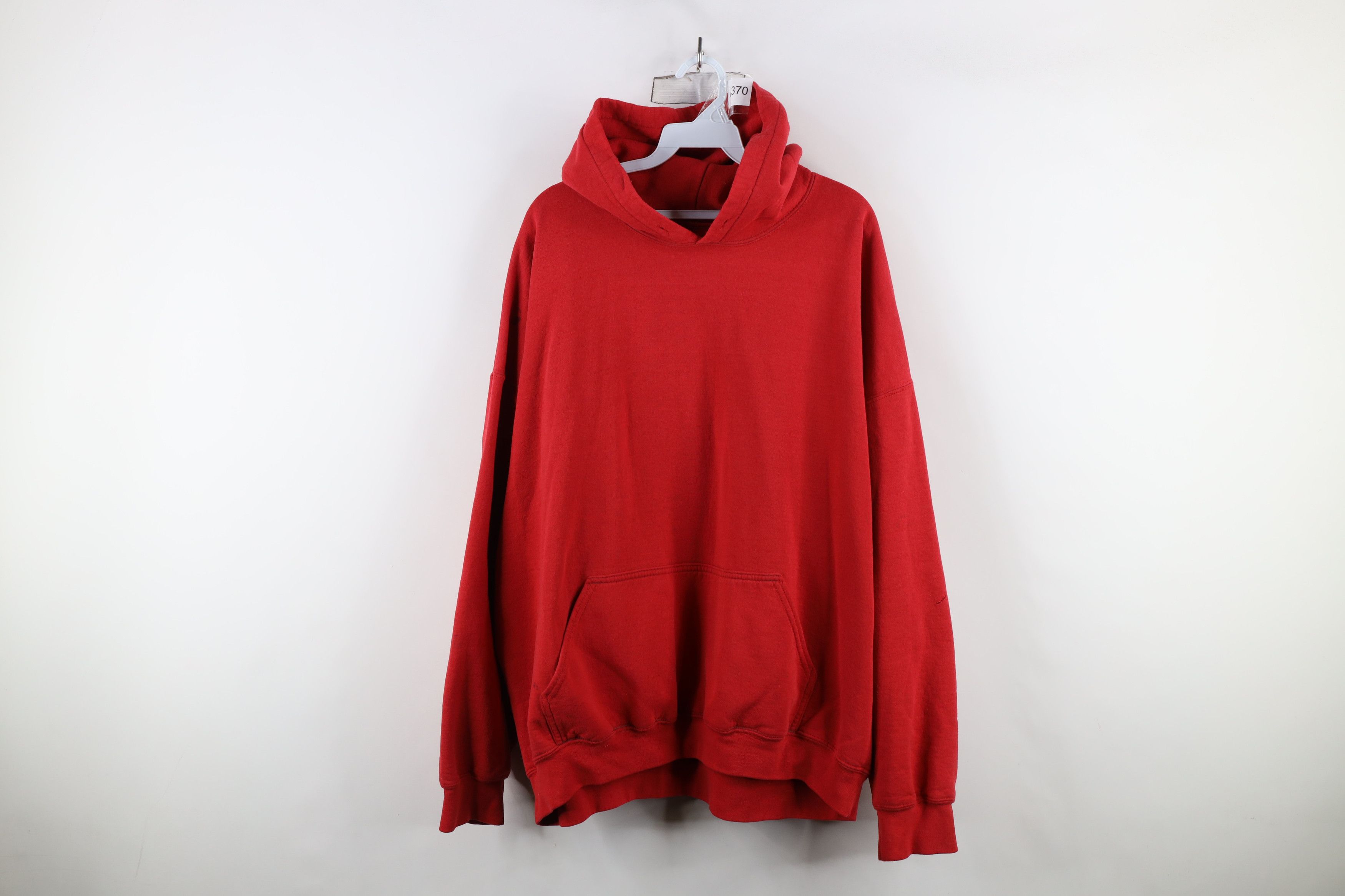 Vintage Vintage 90s Streetwear Thrashed Blank Hoodie Sweatshirt Red Size US XXL / EU 58 / 5 - 1 Thumbnail